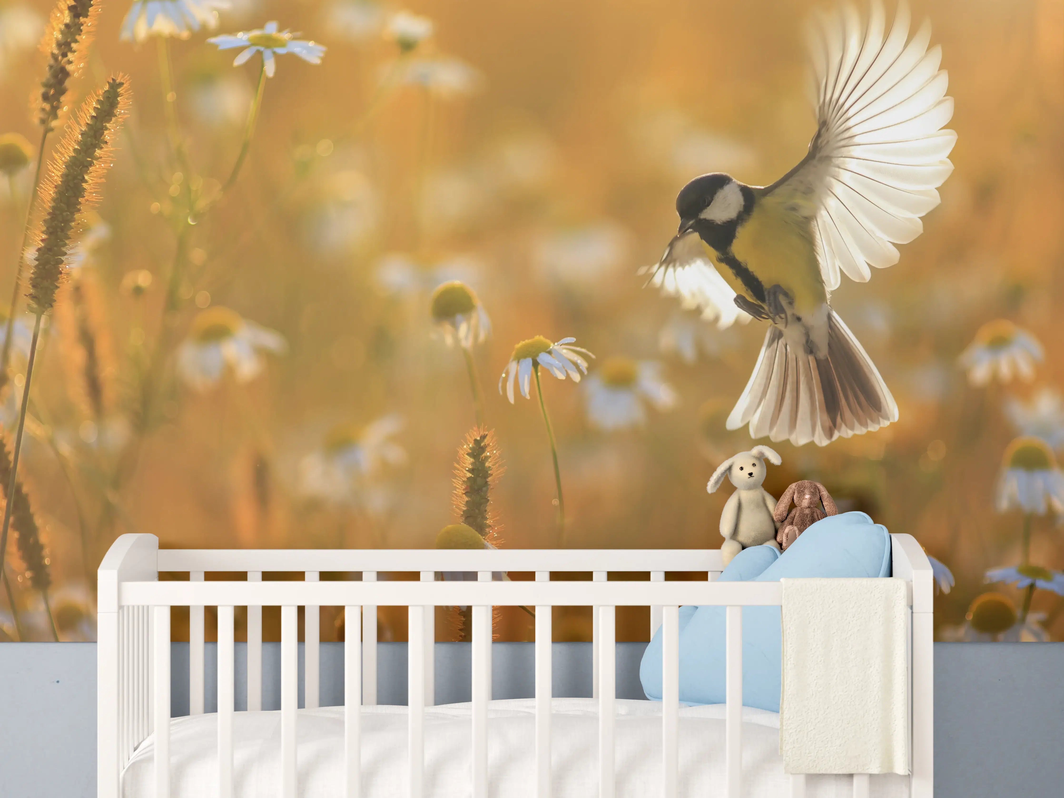 Babyzimmer Wandgestaltung - Grauer Vogel im Sonnenstrahl