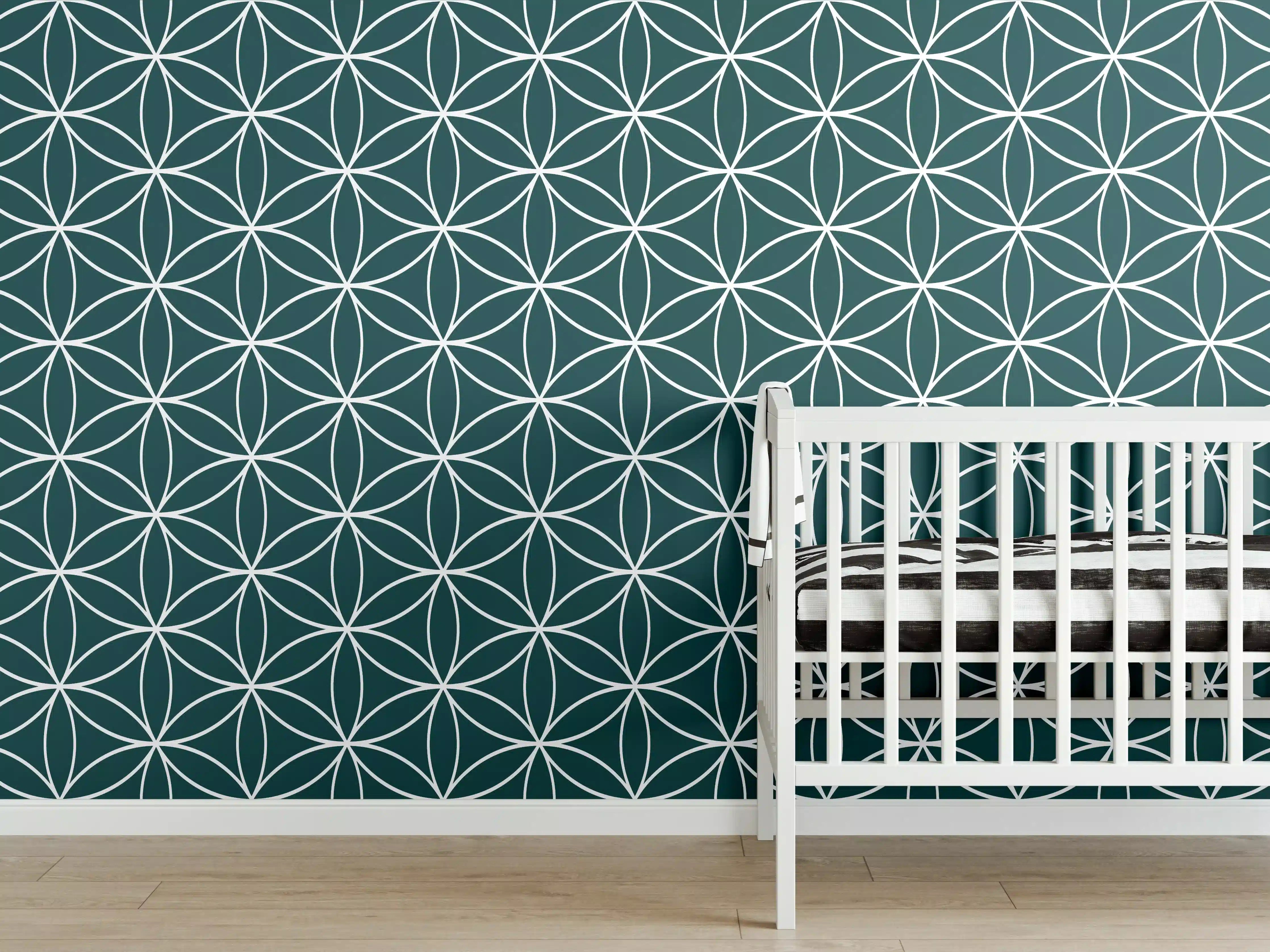 Babyzimmer Wandgestaltung - Graues Muster in Türkis