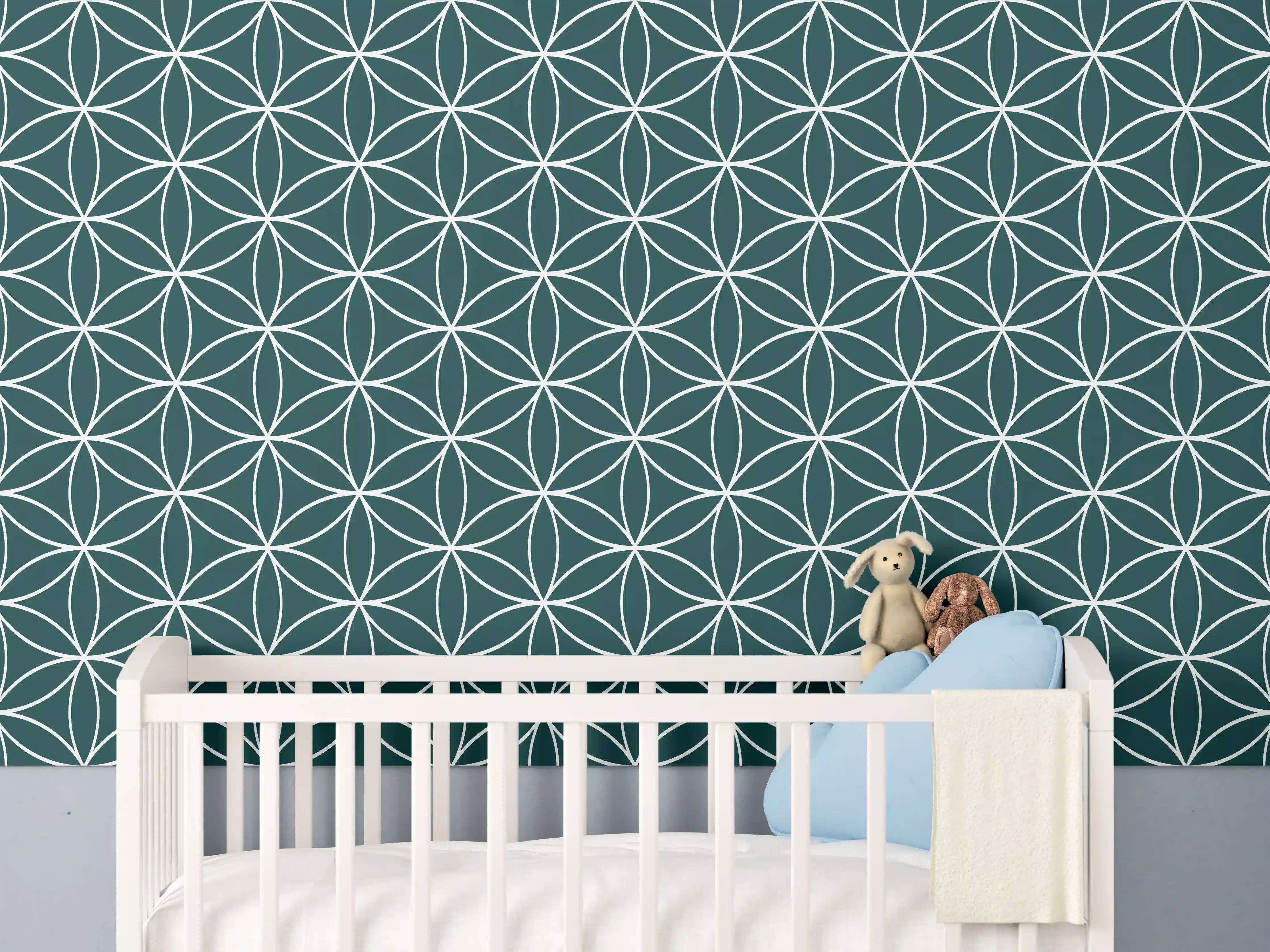 Babyzimmer Wandgestaltung - Graues Muster in Türkis