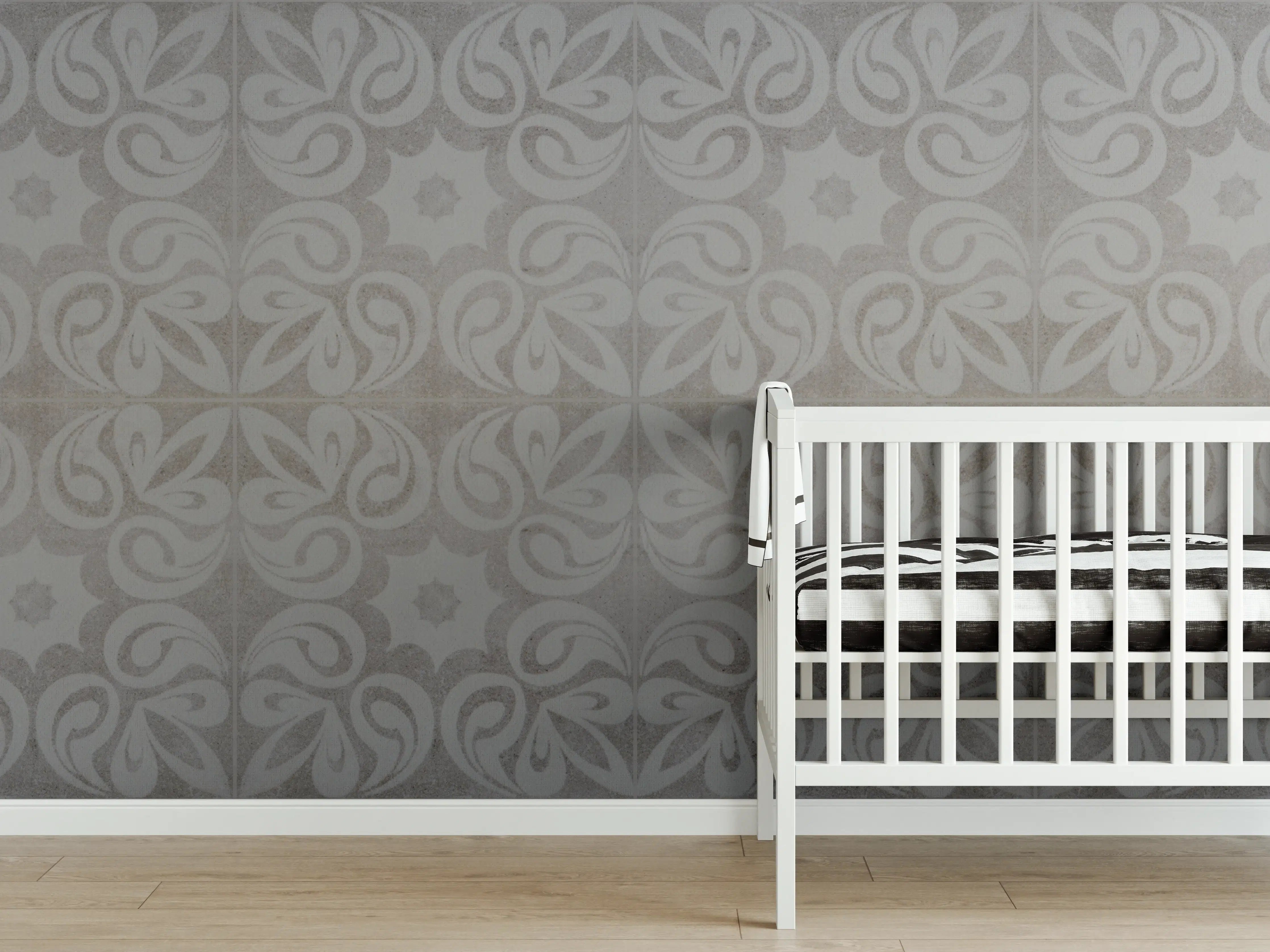 Babyzimmer Wandgestaltung - Graues quadratisches Mosaikmotiv
