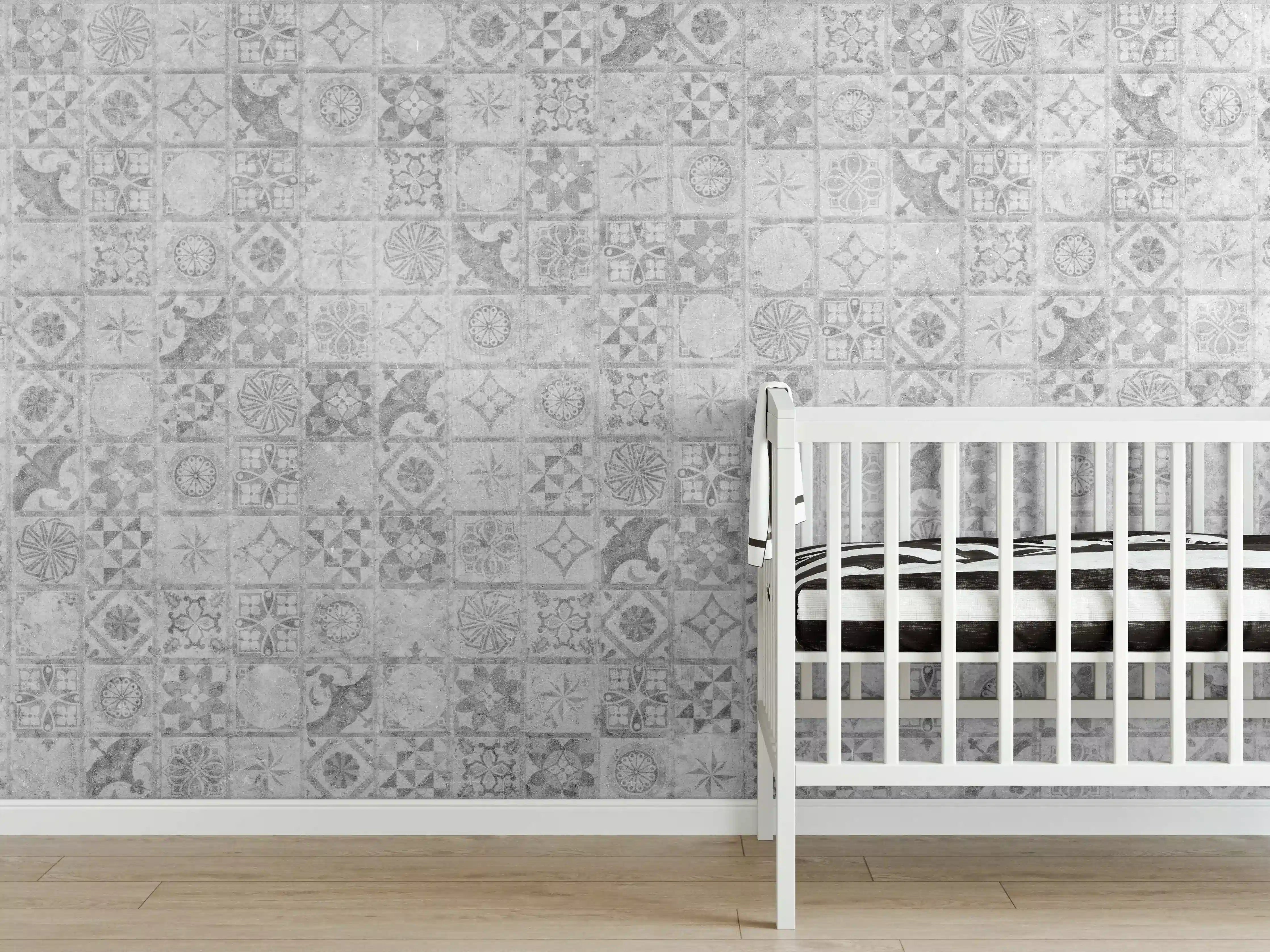 Babyzimmer Wandgestaltung - Graues weißes Mosaikmotiv