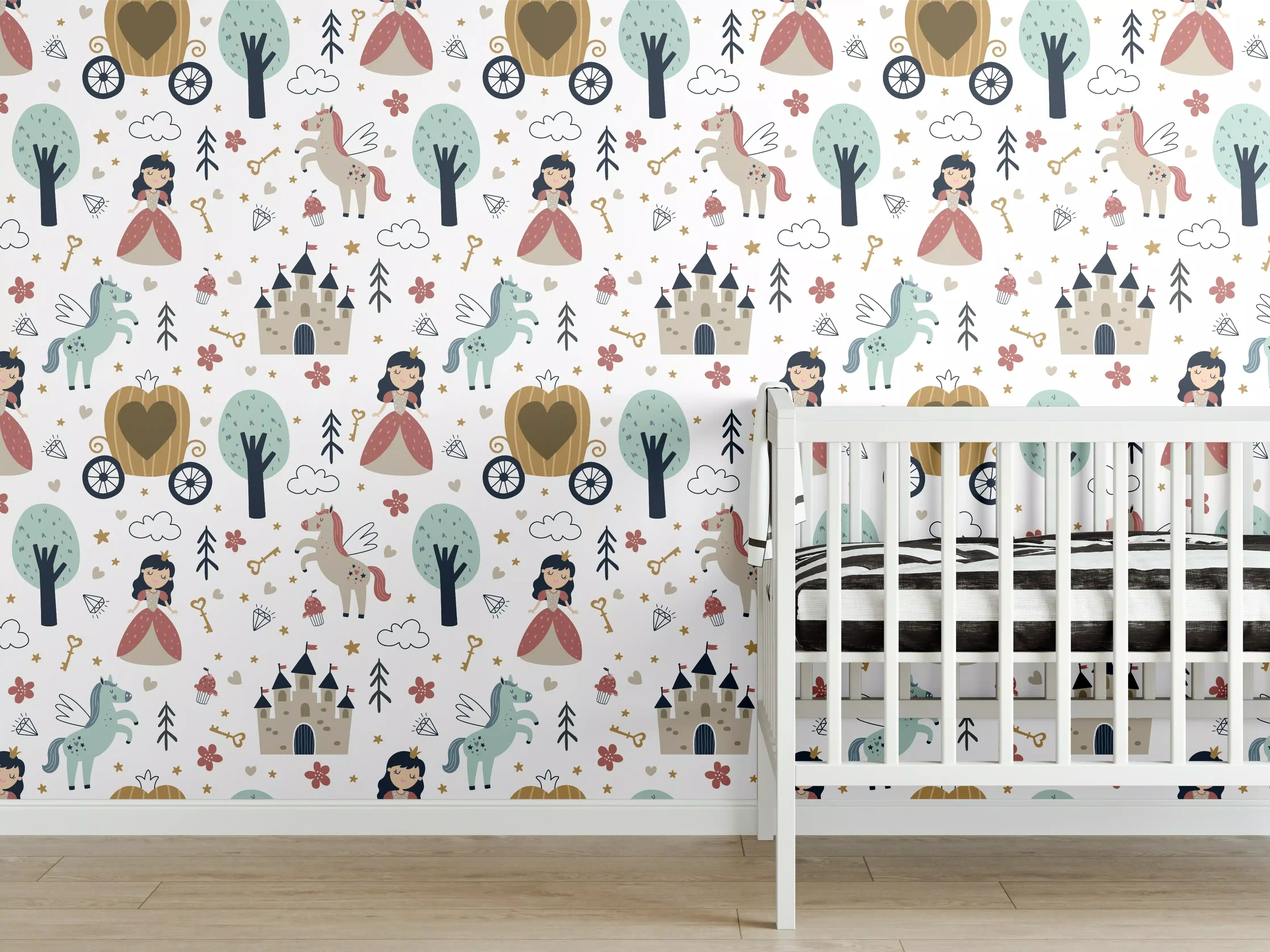 Babyzimmer Wandgestaltung - Grauweisser Zauberwald