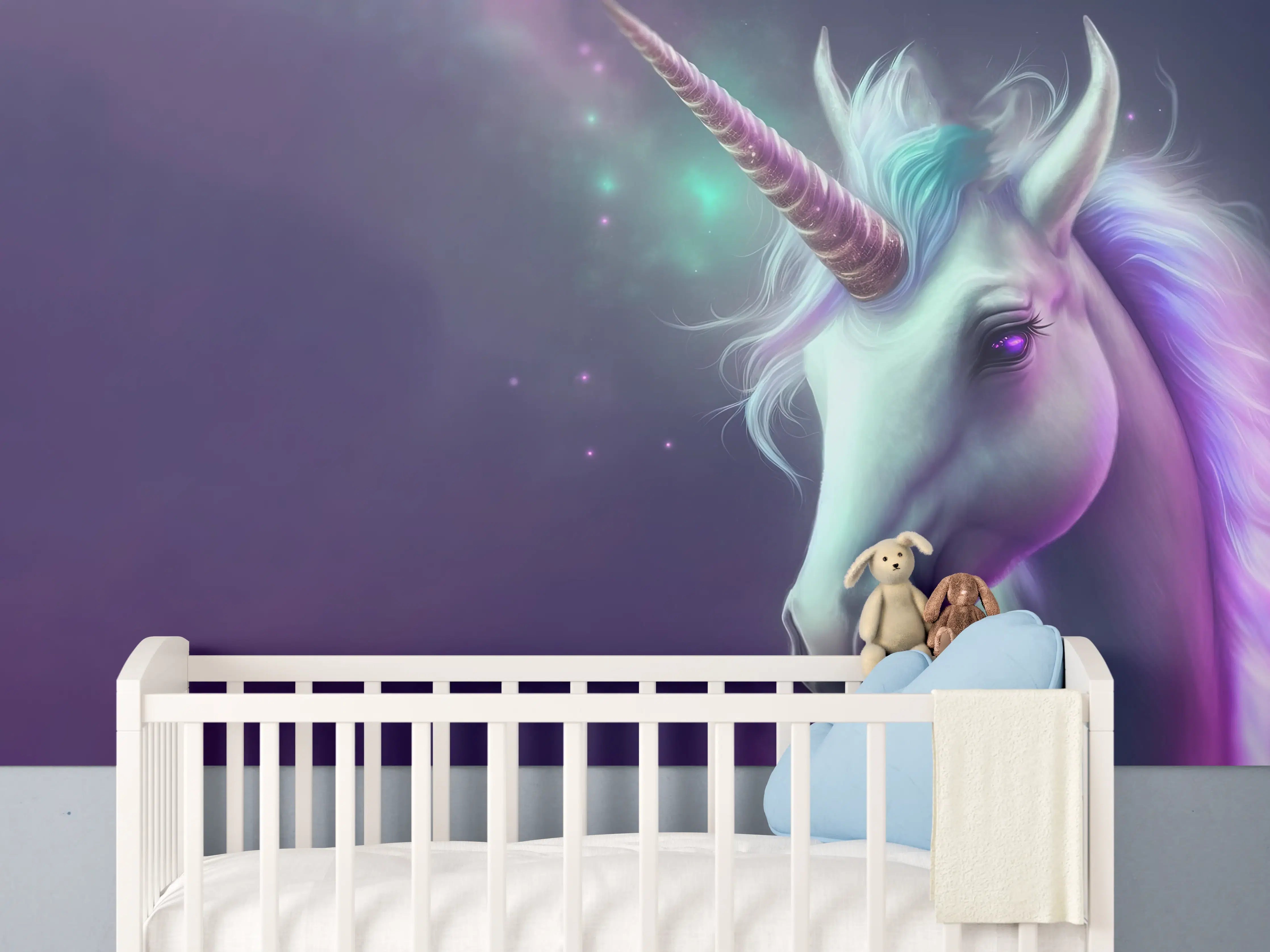 Babyzimmer Wandgestaltung - Grauweißes Einhorngeheimnis