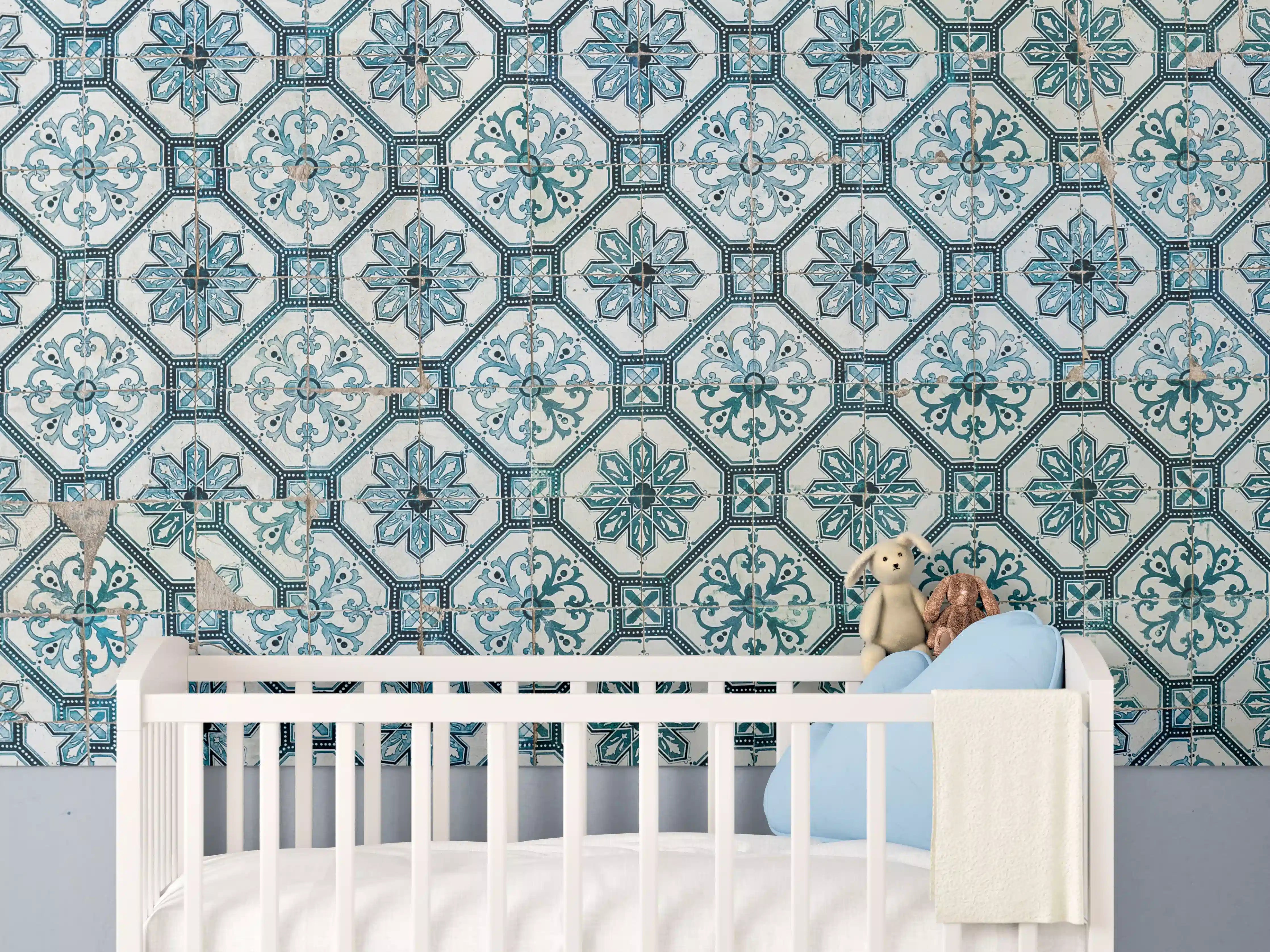 Babyzimmer Wandgestaltung - Grauweißes Fliesenmuster