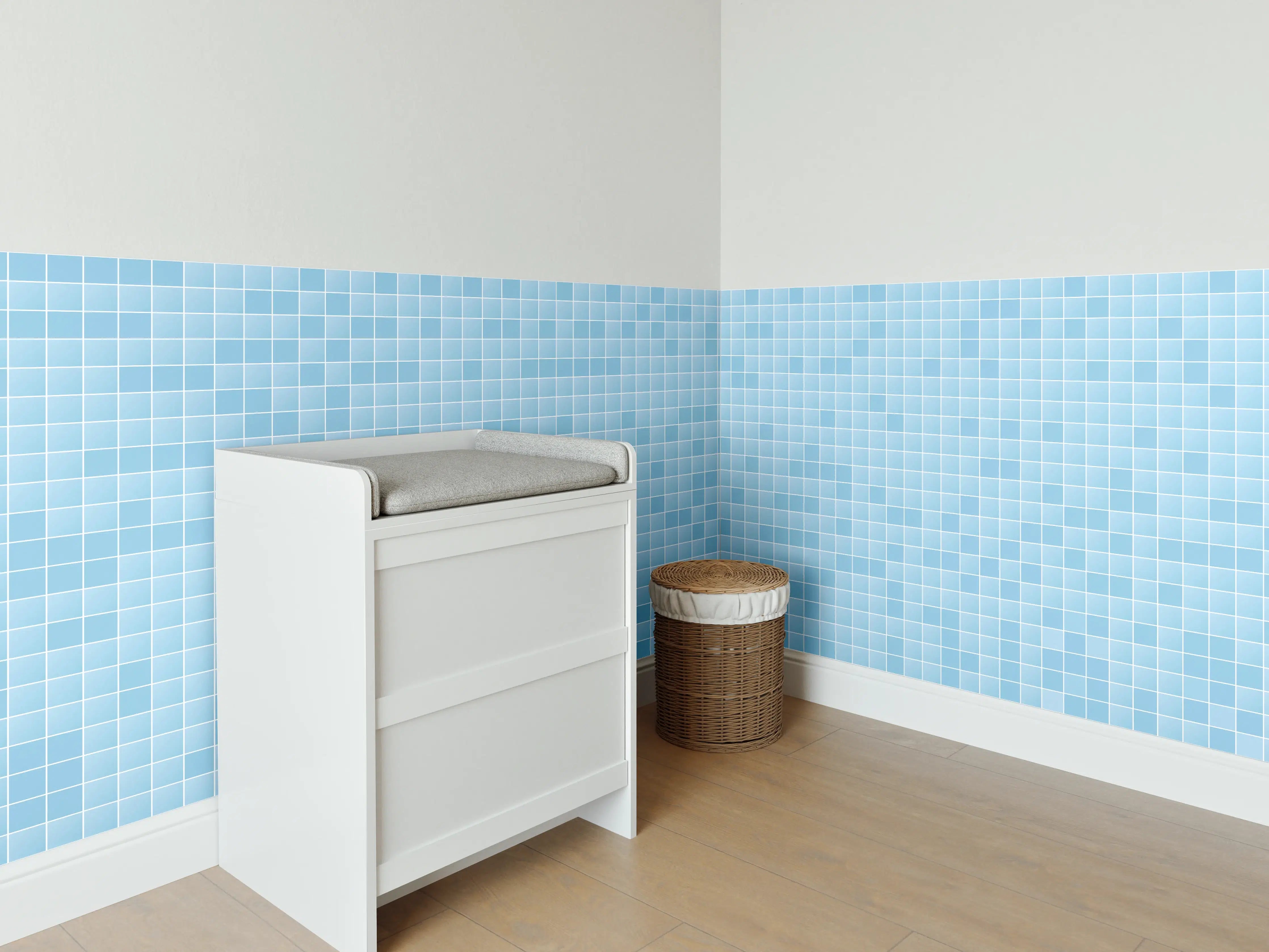 Babyzimmer Wandgestaltung - Grauweißes Mosaikmeer