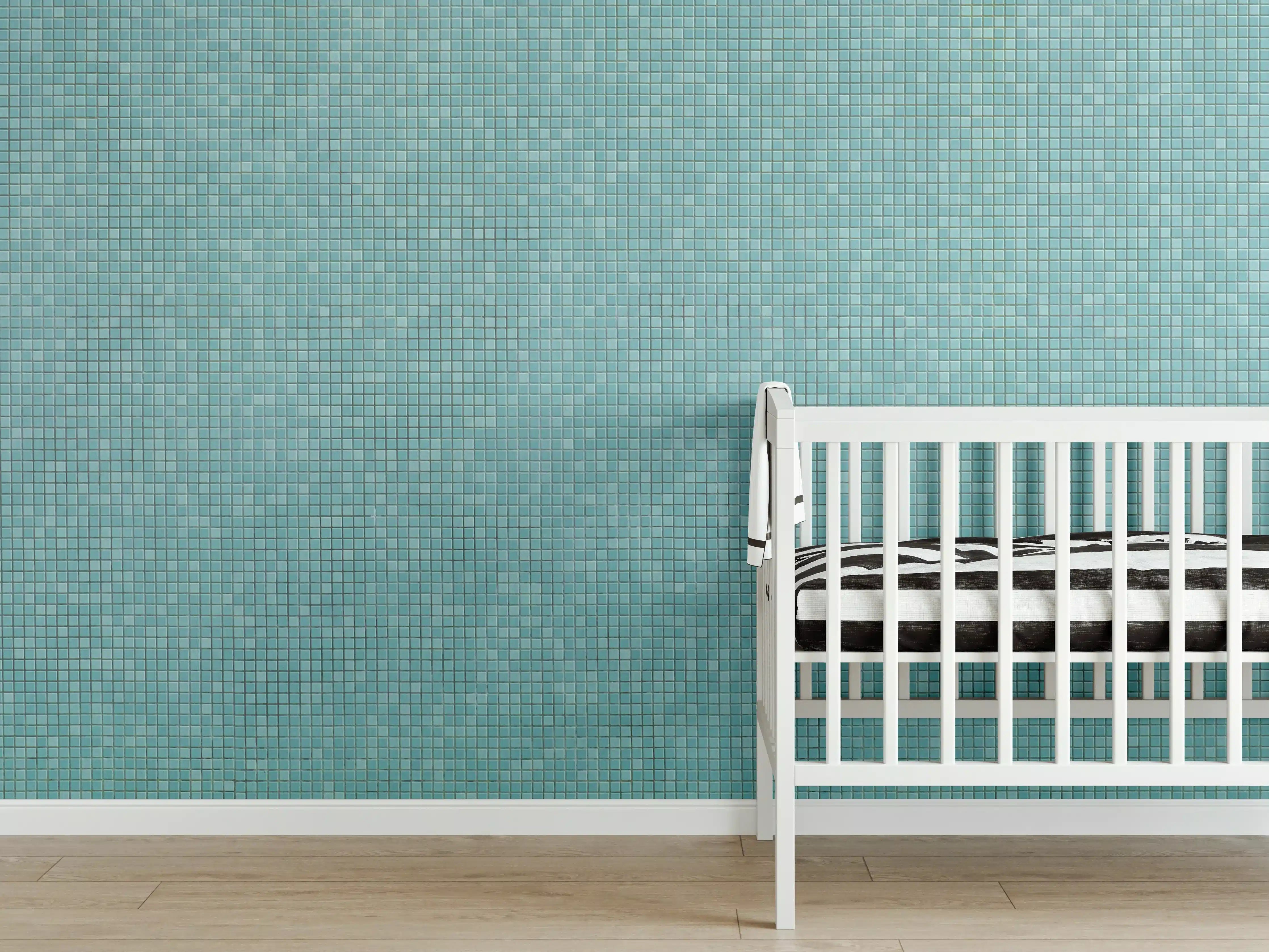 Babyzimmer Wandgestaltung - Grauweißes Mosaikmuster