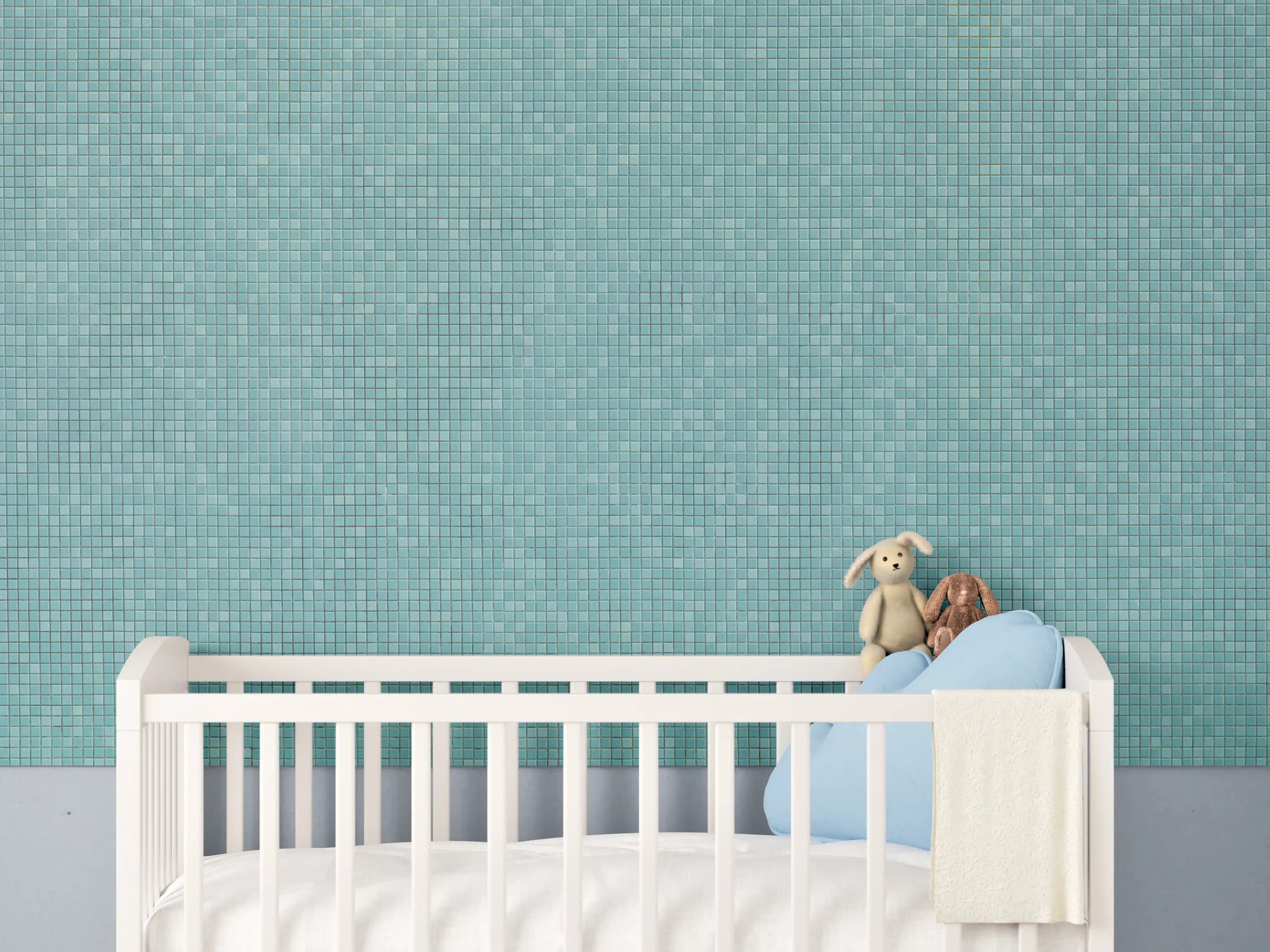 Babyzimmer Wandgestaltung - Grauweißes Mosaikmuster