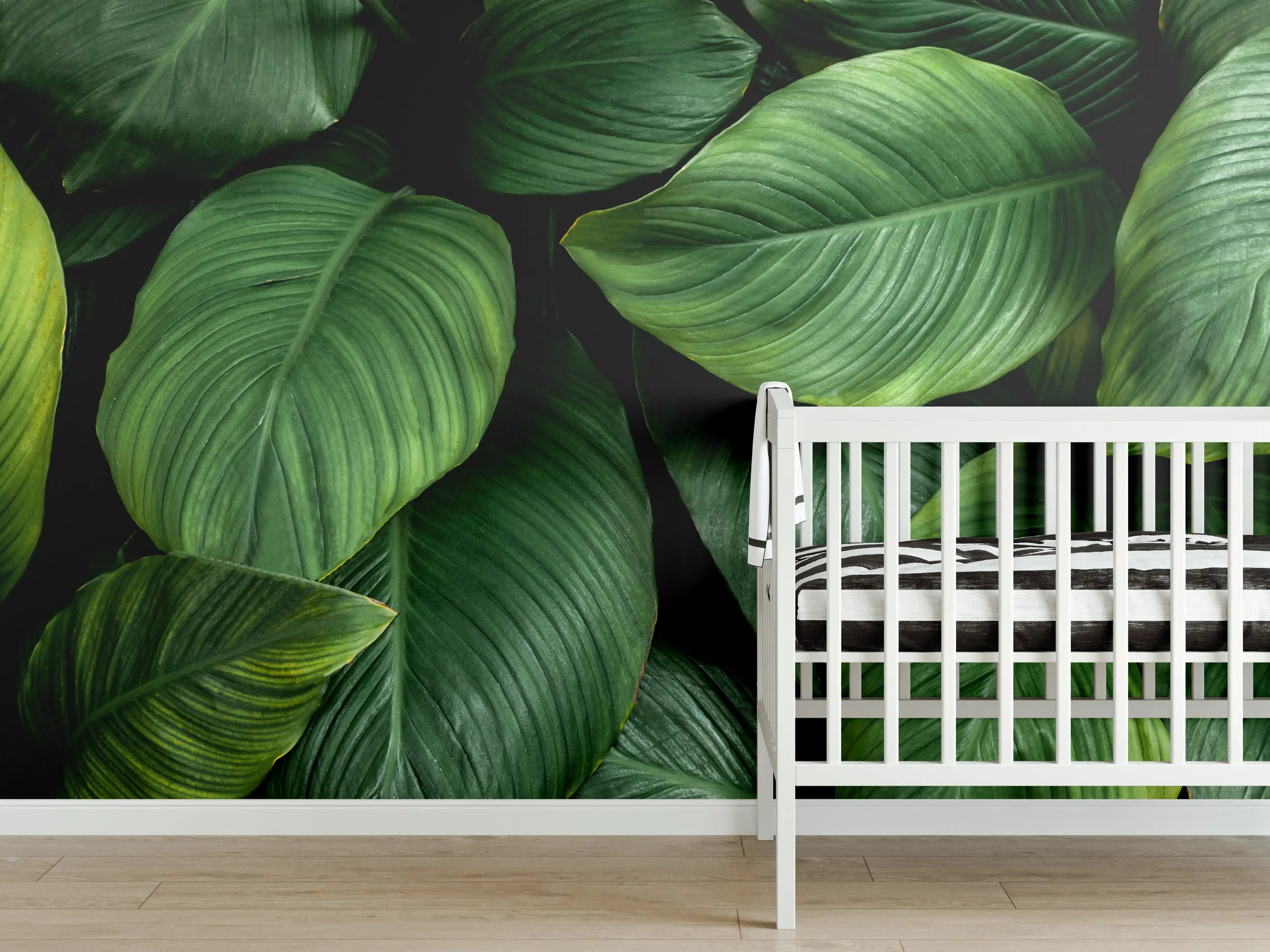 Babyzimmer Wandgestaltung - Große grüne Blätter