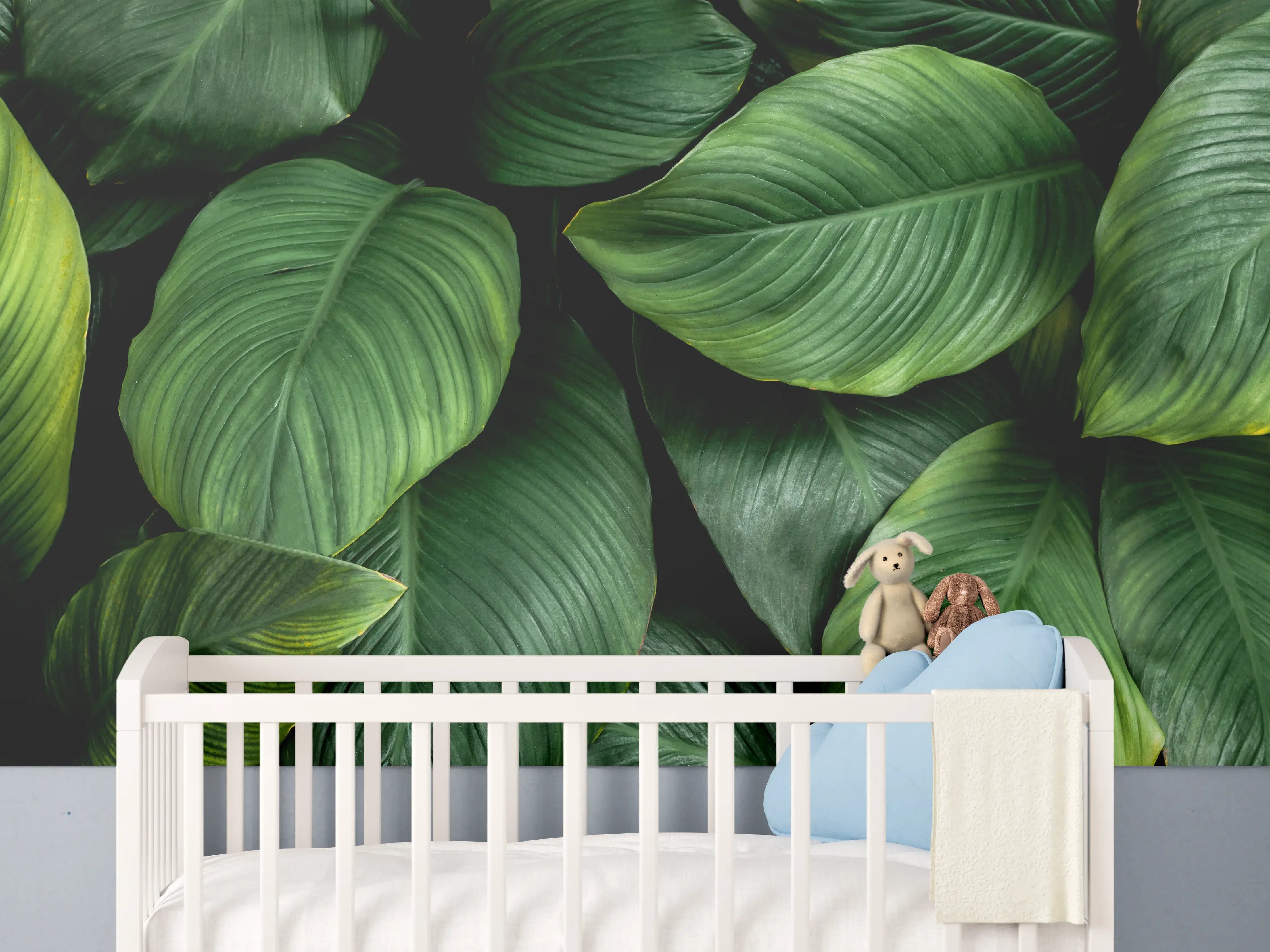 Babyzimmer Wandgestaltung - Große grüne Blätter