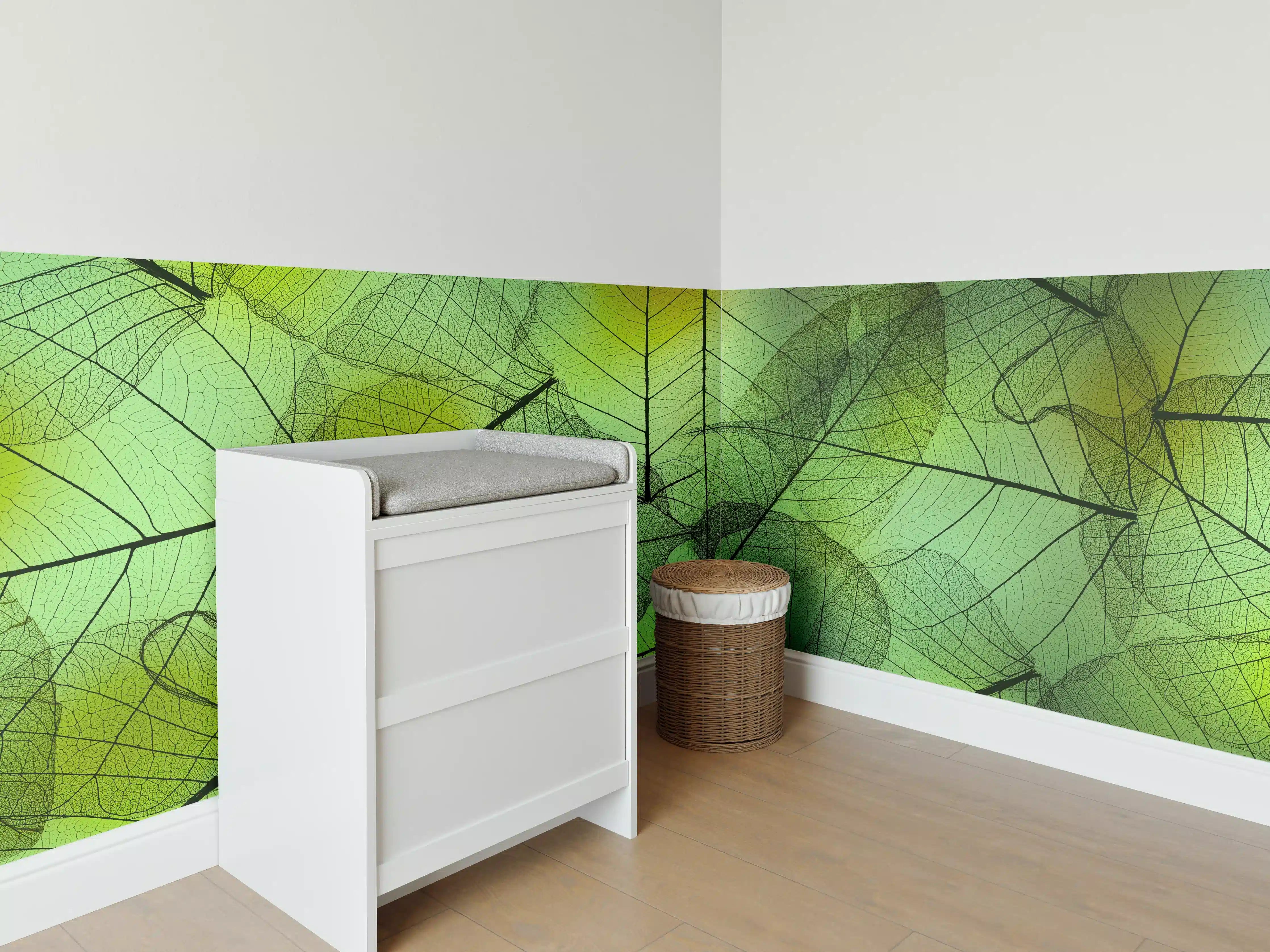 Babyzimmer Wandgestaltung - Grün-Gelbe Blattstruktur Makro