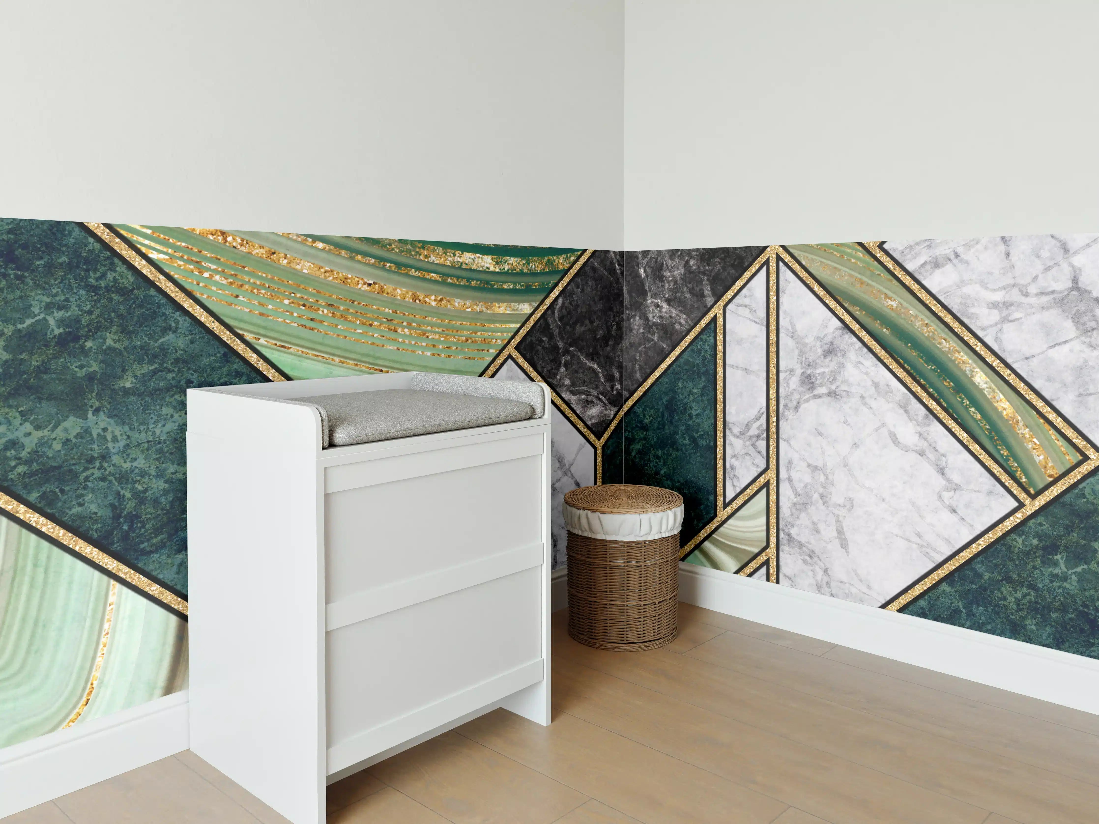 Babyzimmer Wandgestaltung - Grün-Goldene Marmormosaik Textur