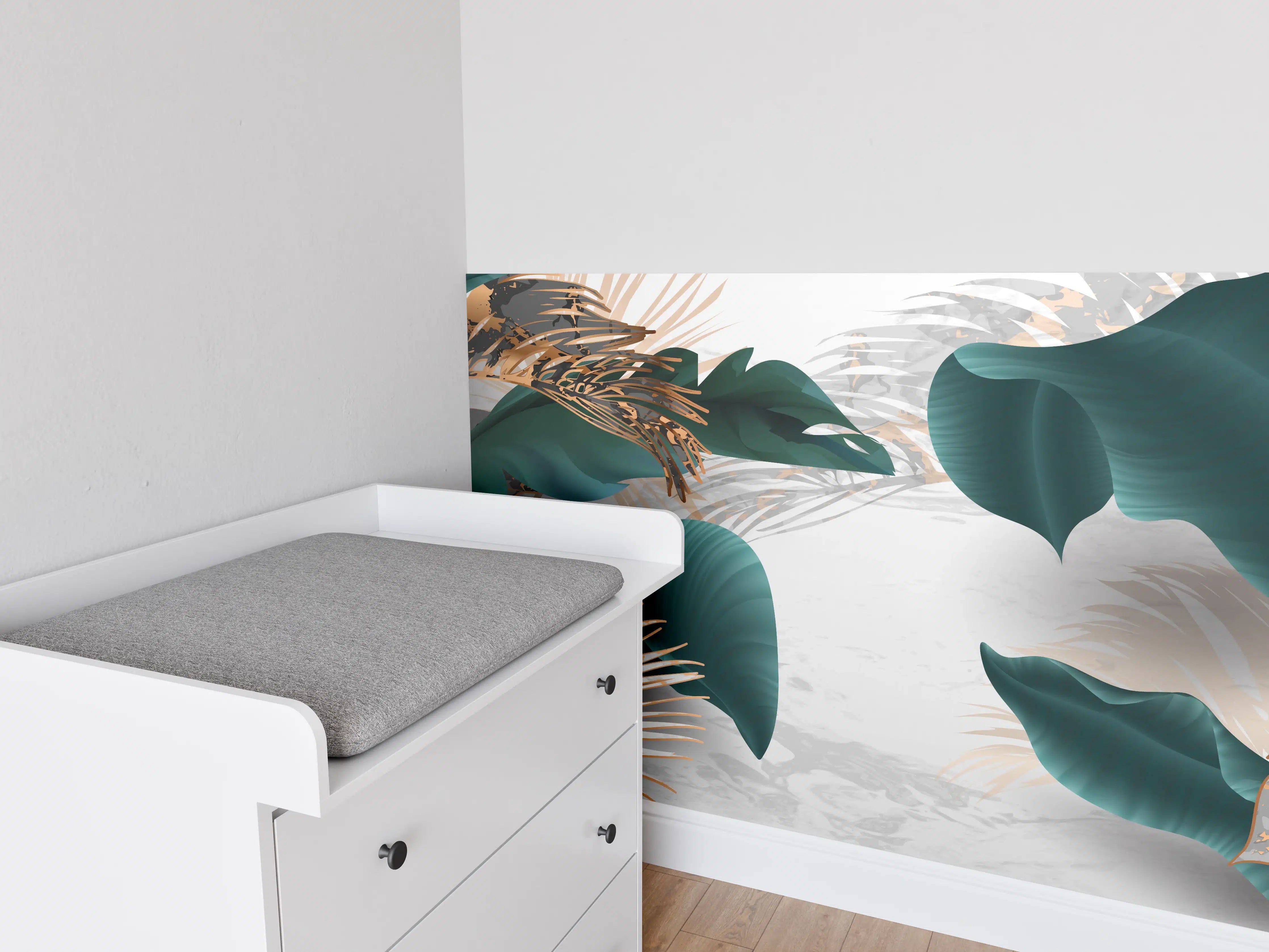 Babyzimmer Wandgestaltung - Grün-Goldene Pflanzenmusterung