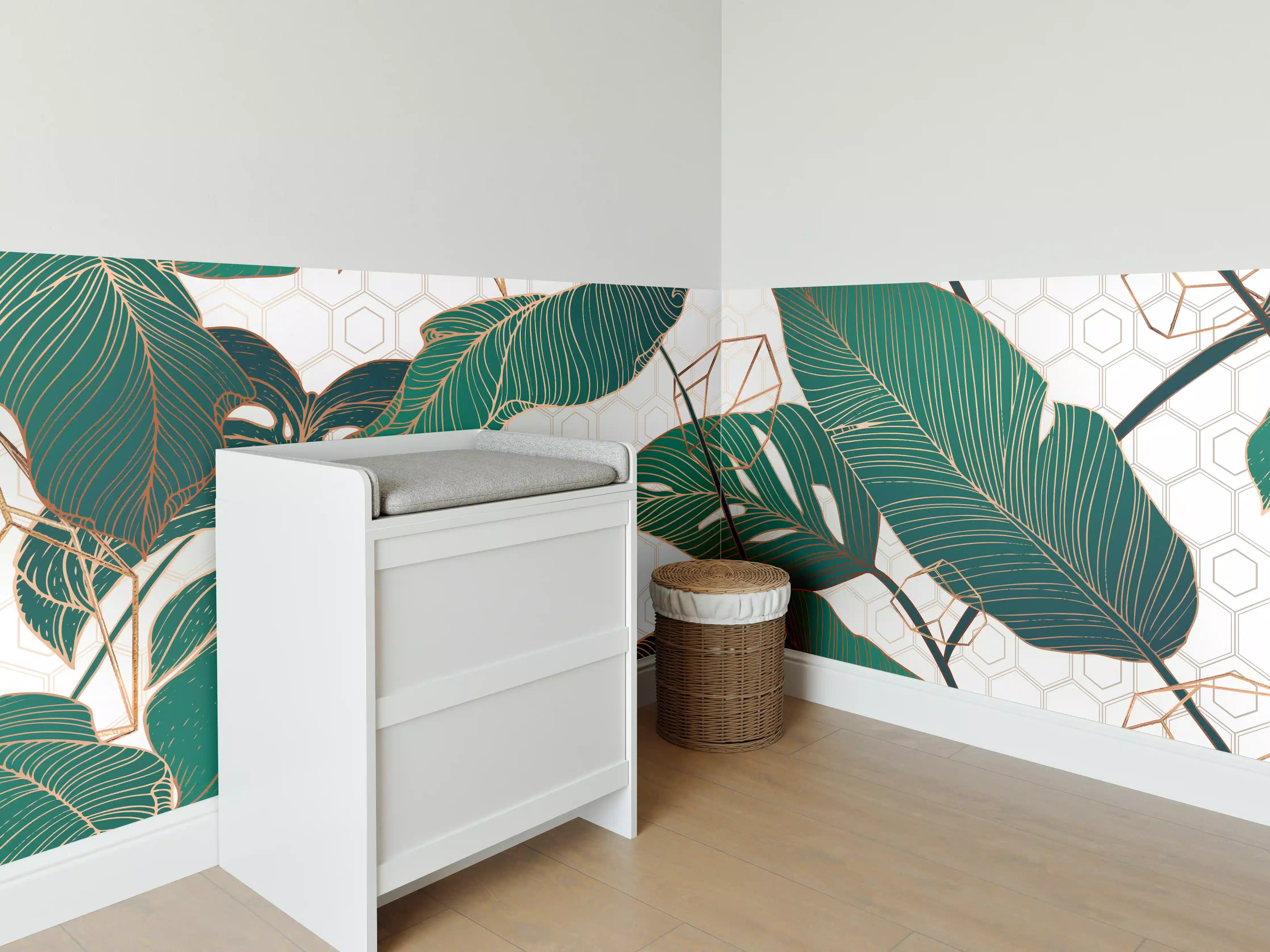 Babyzimmer Wandgestaltung - Grün-Weißes Blattmuster Design