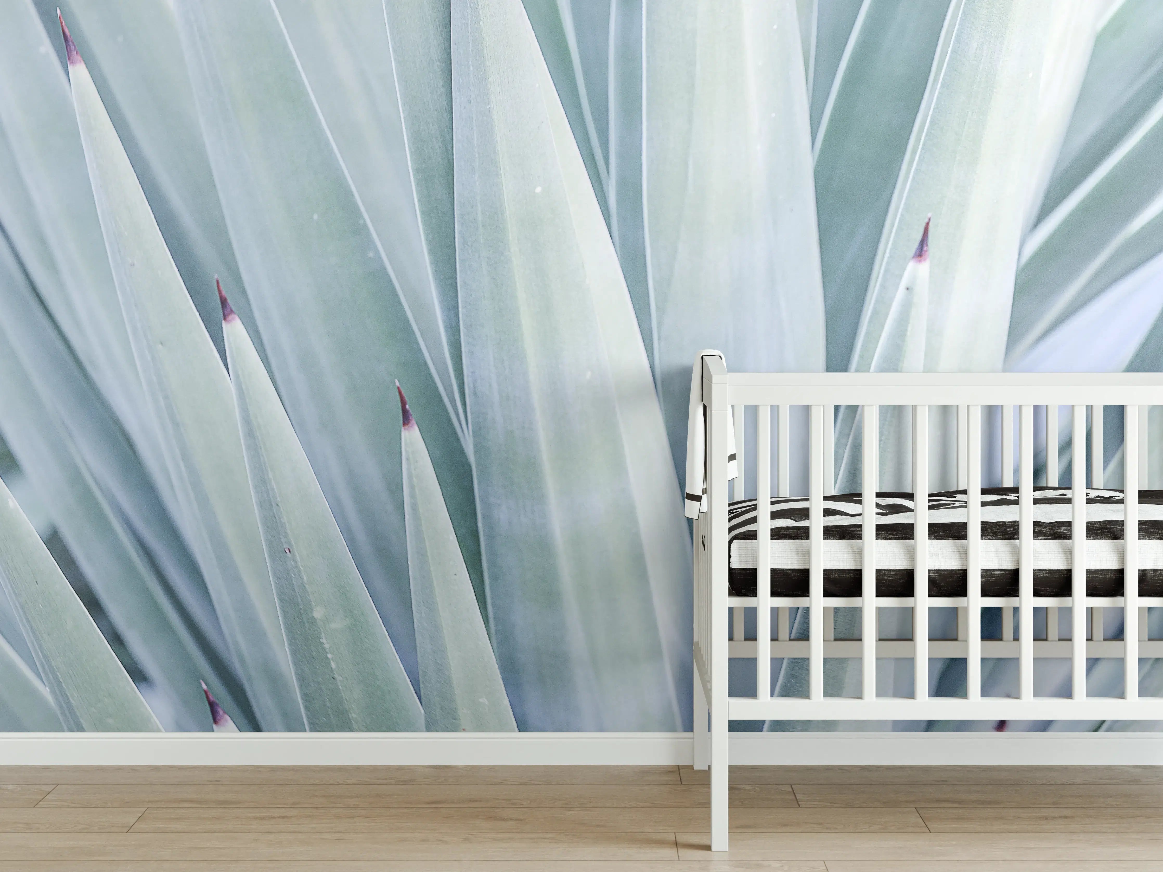 Babyzimmer Wandgestaltung - Grüne Agaven-Blattstruktur