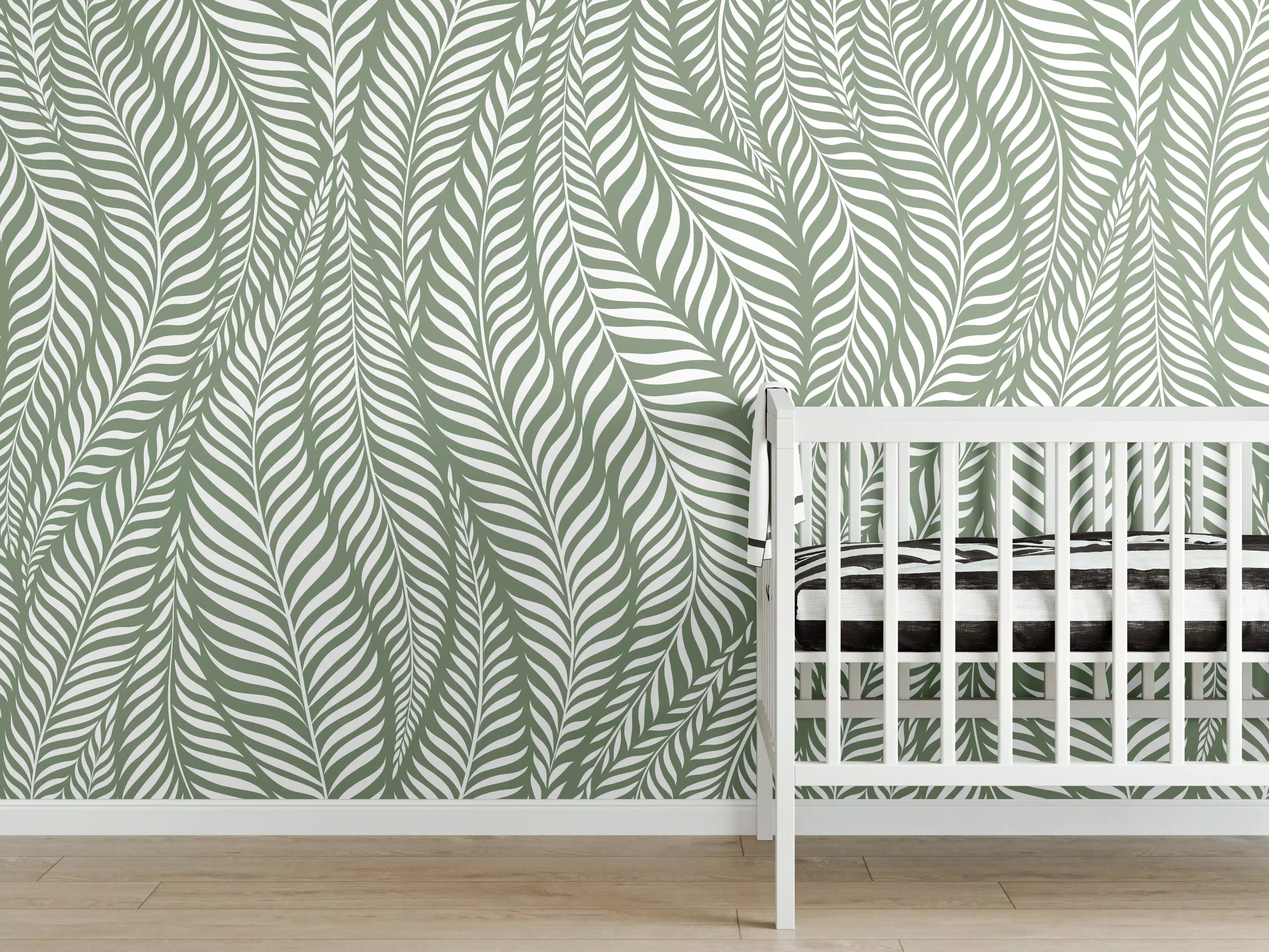 Babyzimmer Wandgestaltung - Grüne Blätter Wandtapete
