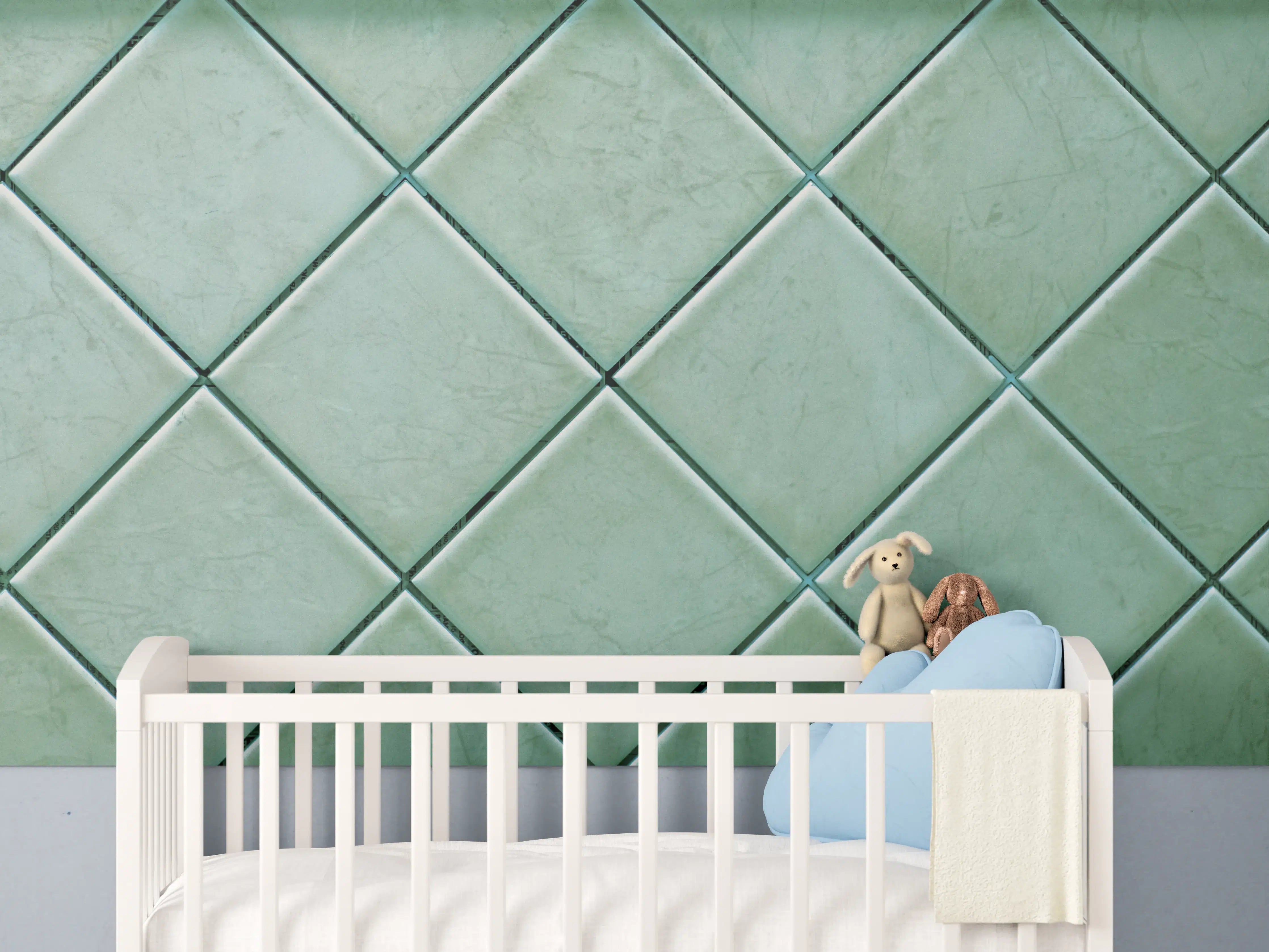 Babyzimmer Wandgestaltung - Grüne Fliesenwand mit diagonalen Linien