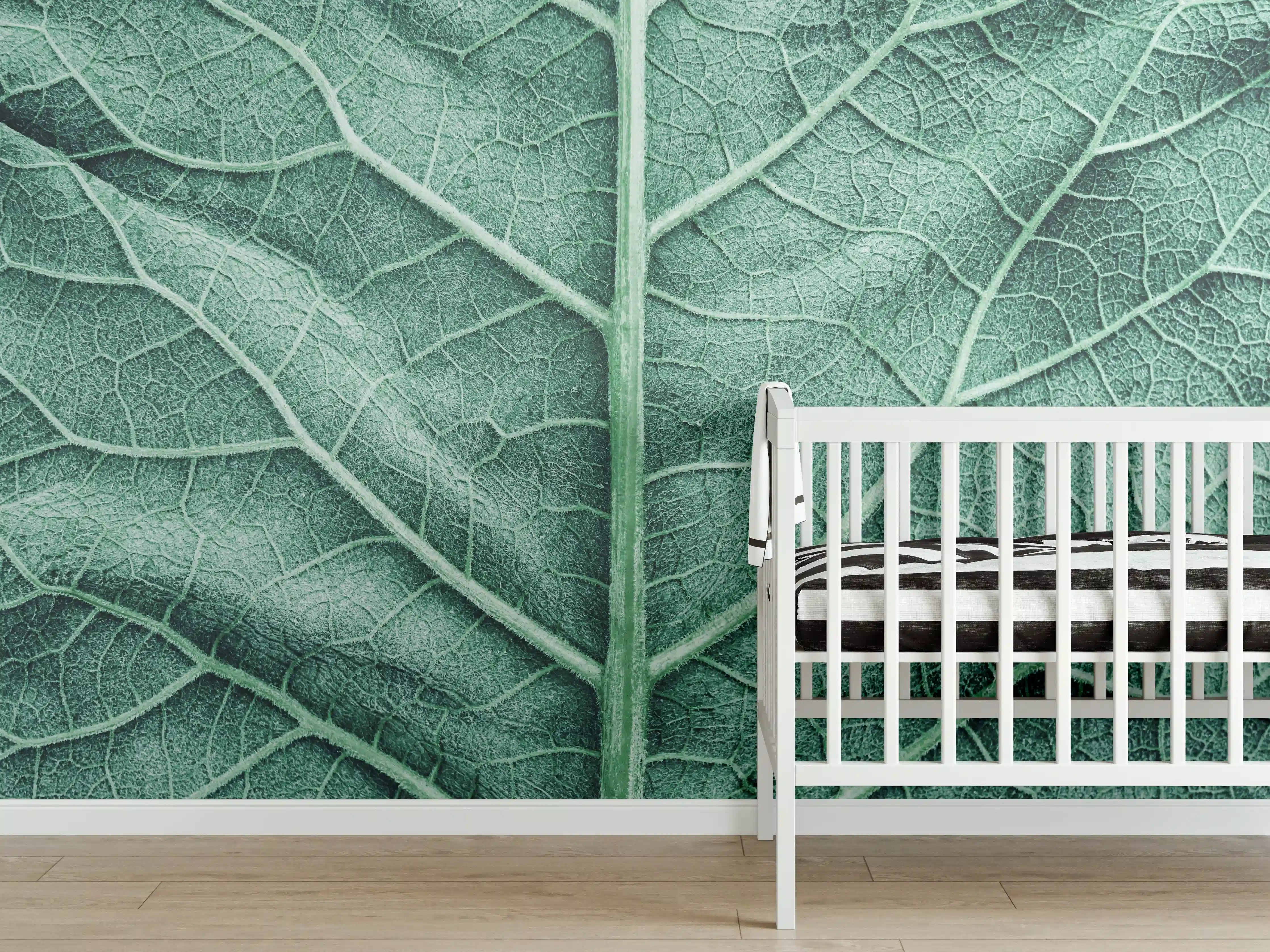 Babyzimmer Wandgestaltung - Grüne Klettenblatt-Textur