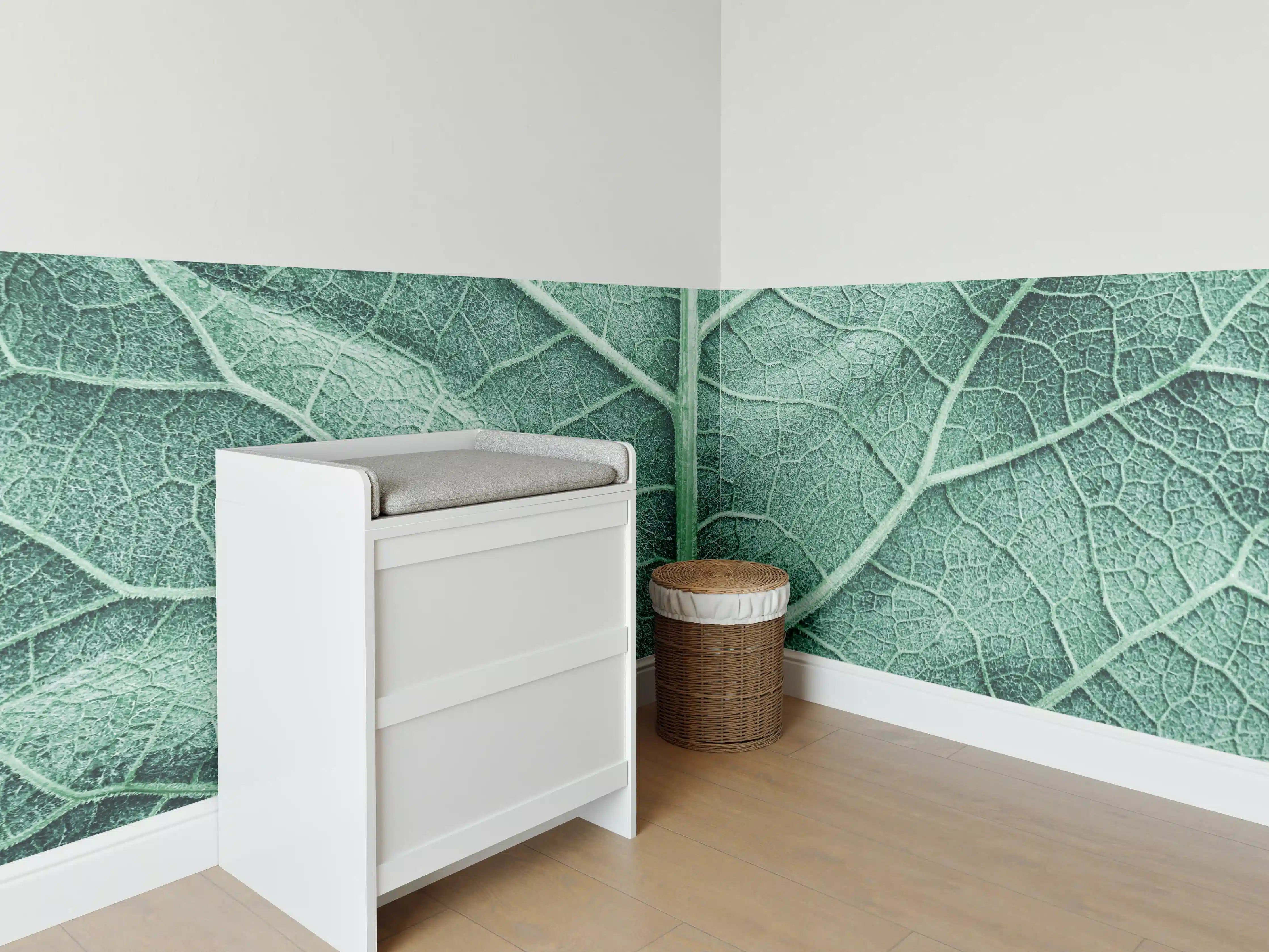 Babyzimmer Wandgestaltung - Grüne Klettenblatt-Textur