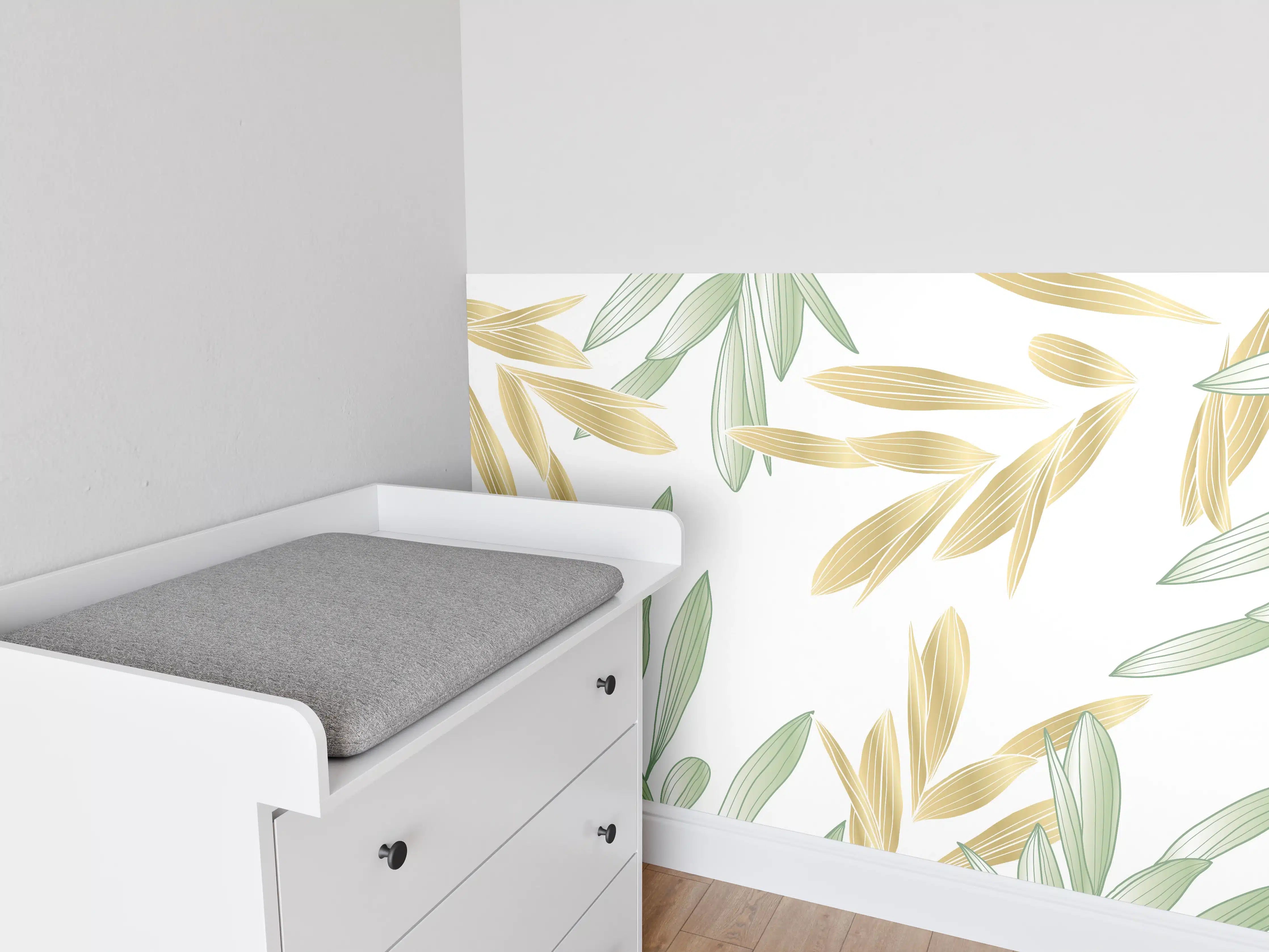 Babyzimmer Wandgestaltung - Grüne Olivenzweige Muster