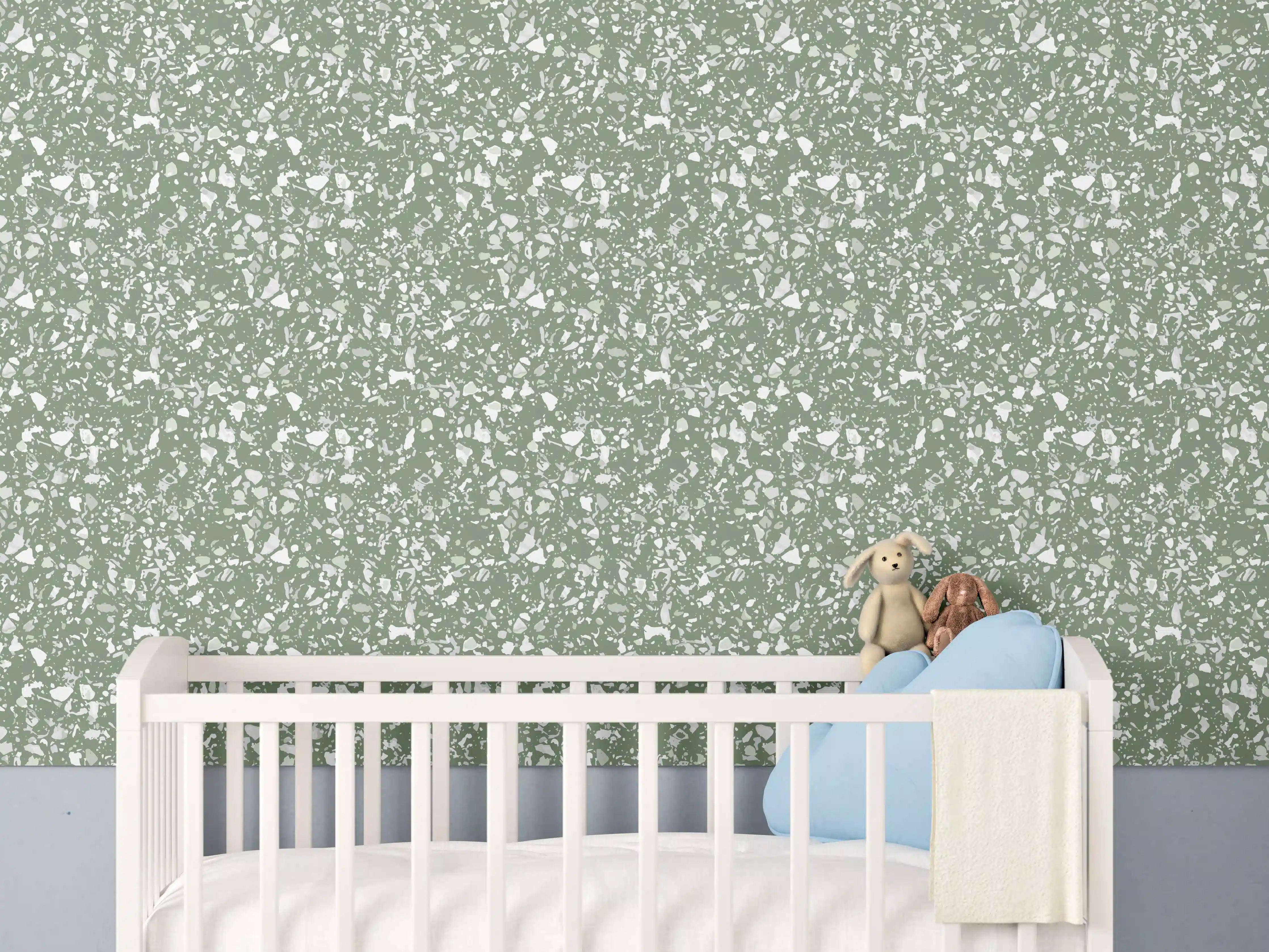 Babyzimmer Wandgestaltung - Grüne Terrazzo-Olive-Textur