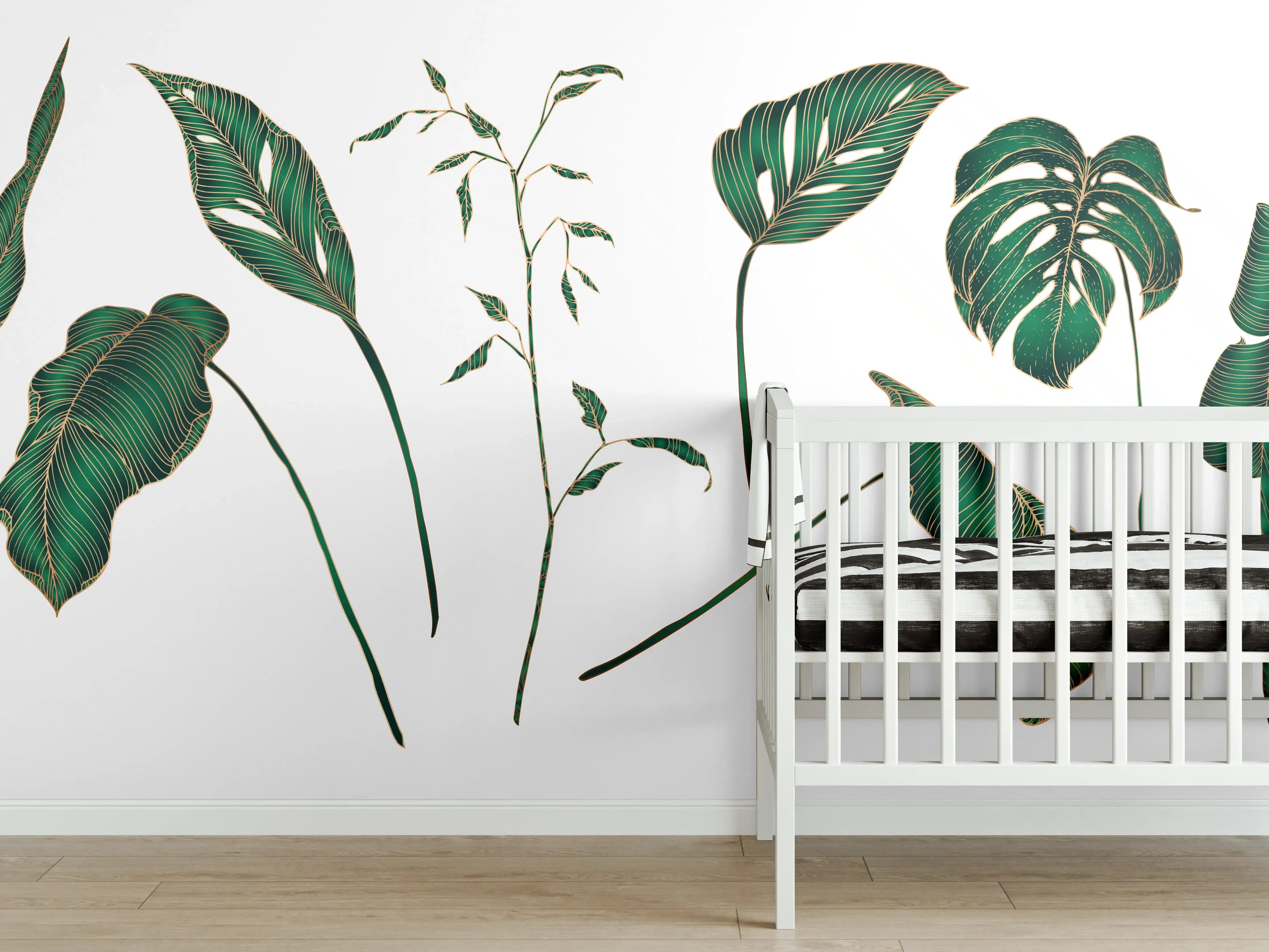 Babyzimmer Wandgestaltung - Grüne Tropenblatt-Motive