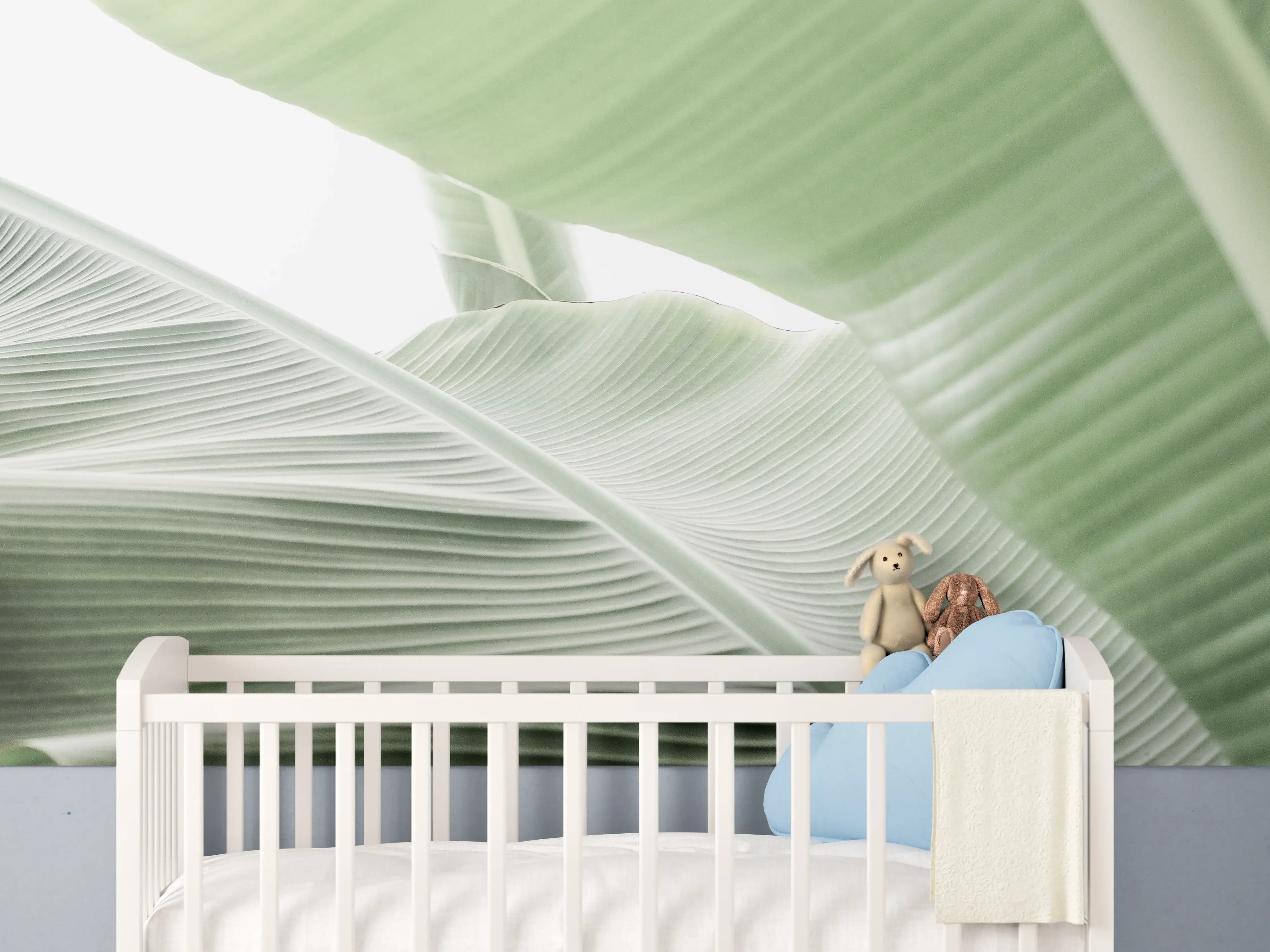 Babyzimmer Wandgestaltung - Grüne Tropenblatt-Struktur