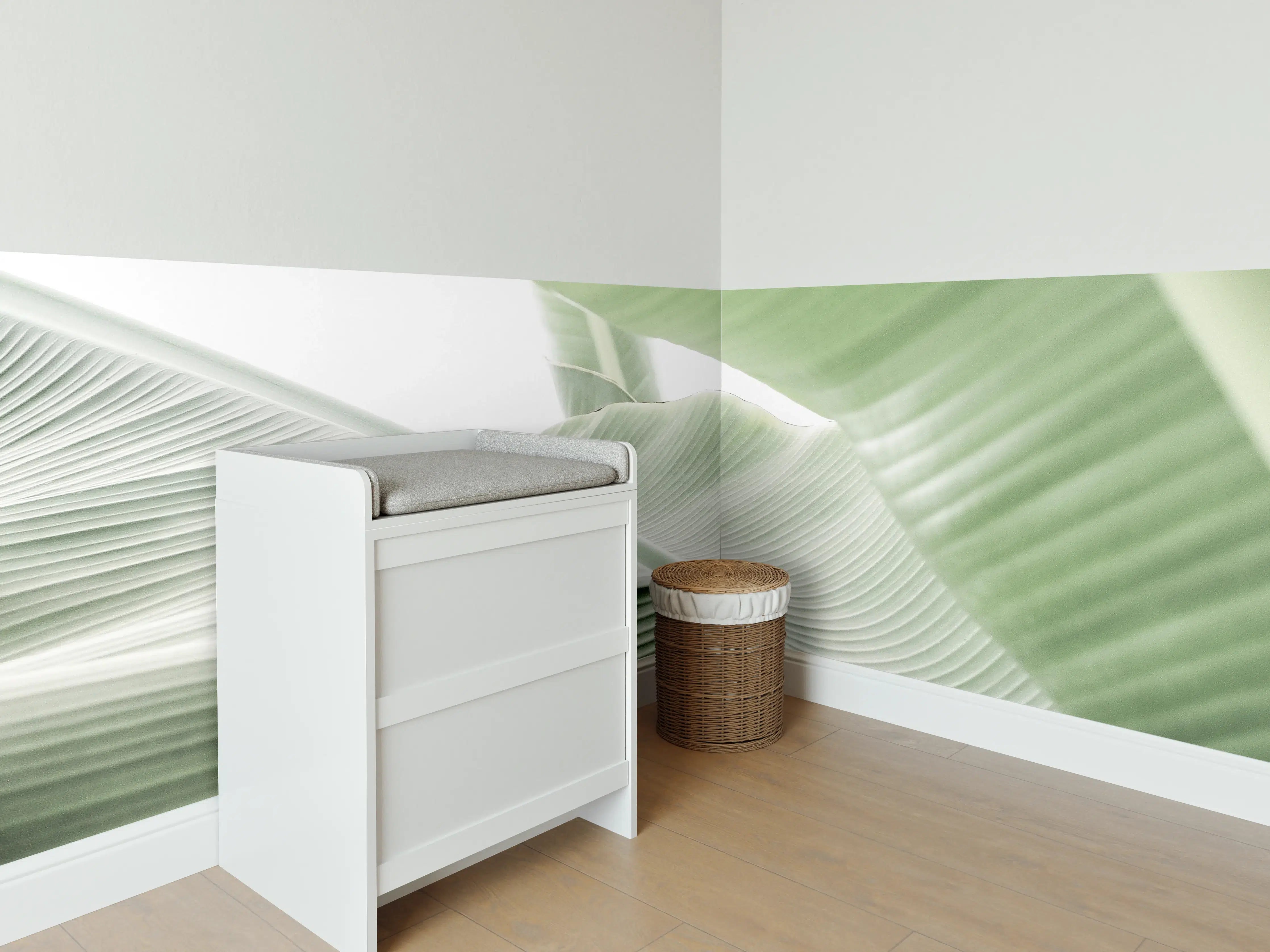 Babyzimmer Wandgestaltung - Grüne Tropenblatt-Struktur