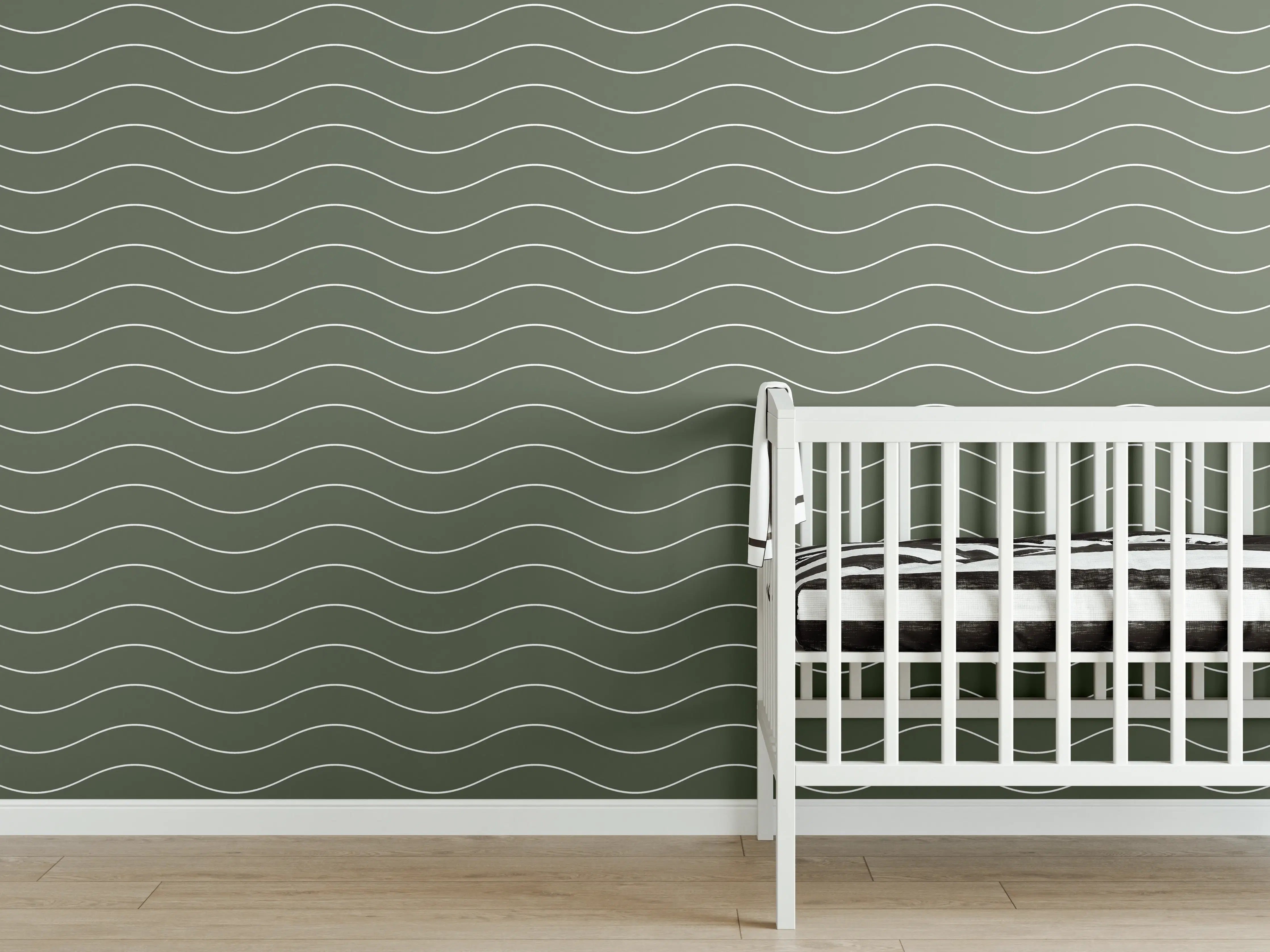 Babyzimmer Wandgestaltung - Grüne Wellenmuster