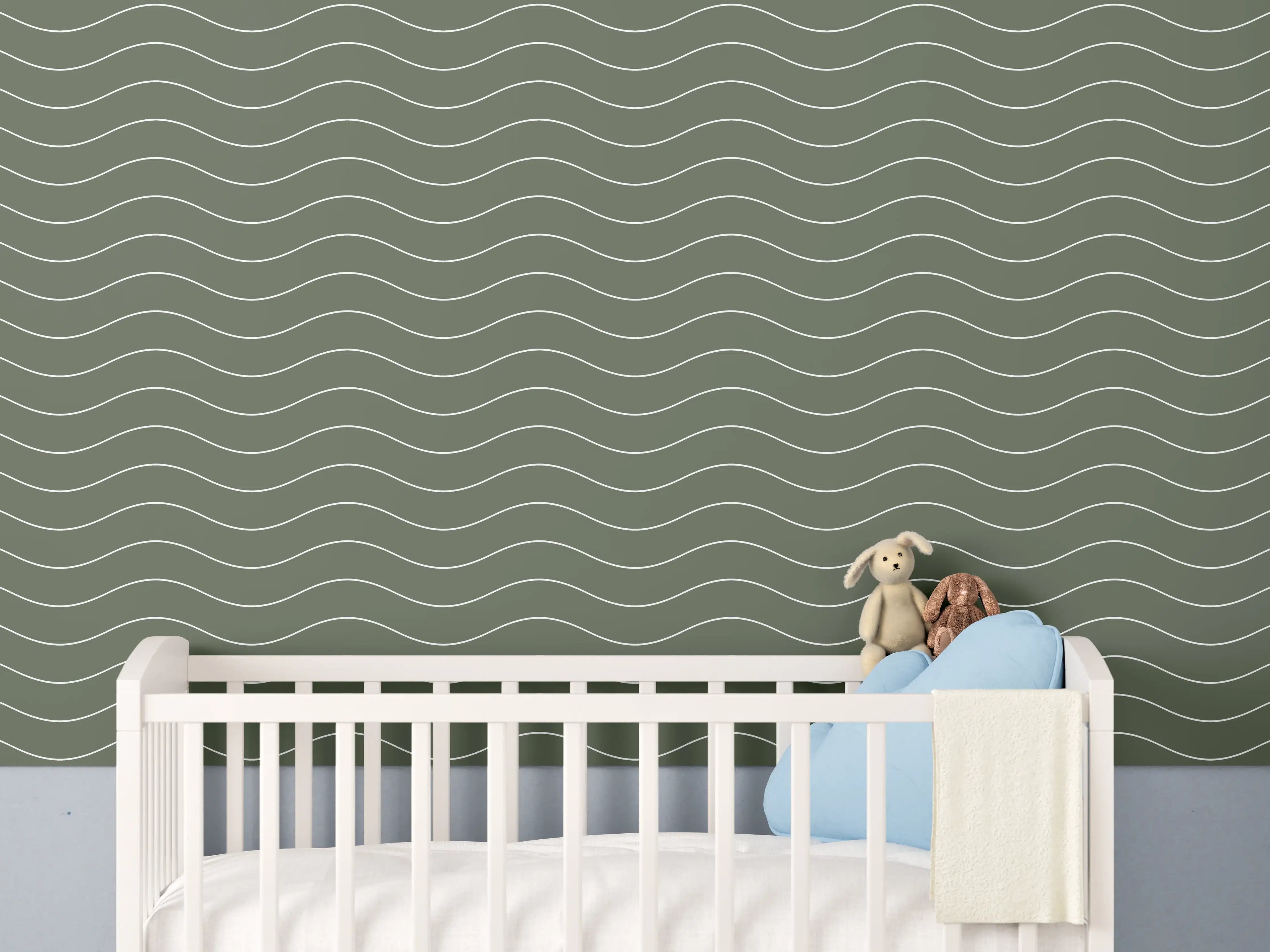 Babyzimmer Wandgestaltung - Grüne Wellenmuster