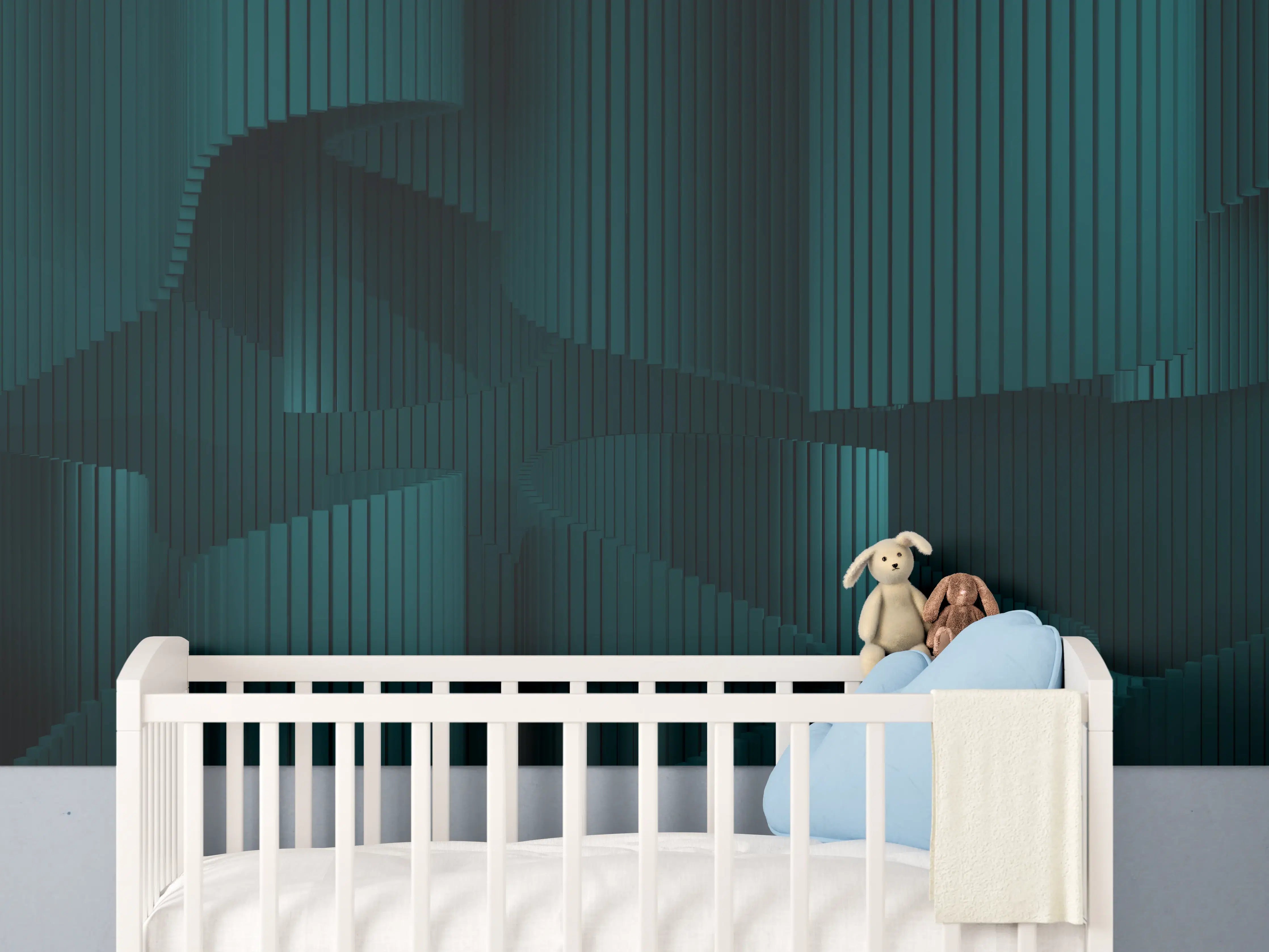 Babyzimmer Wandgestaltung - Grüne Wellige Dunkle Abstraktion