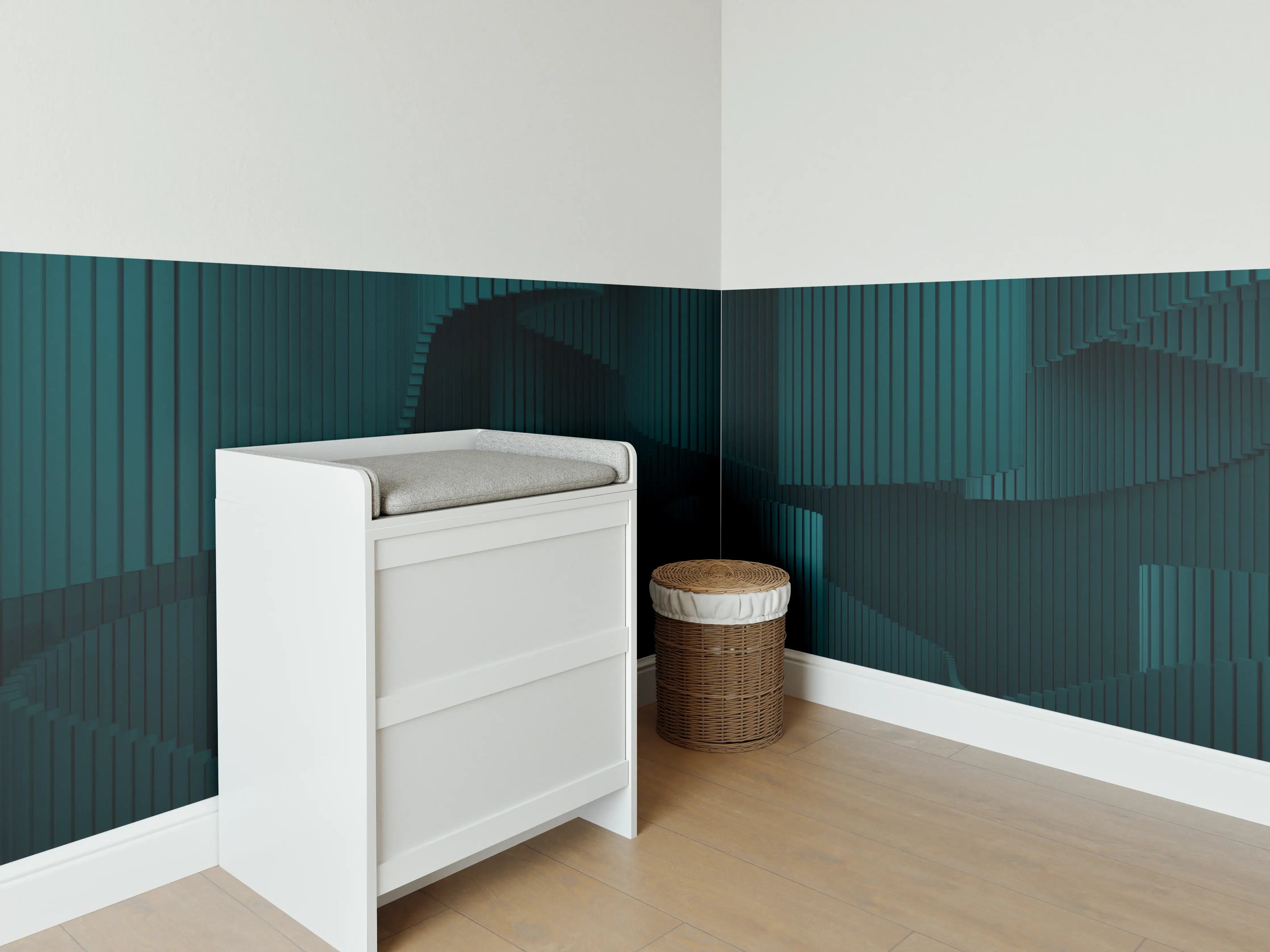 Babyzimmer Wandgestaltung - Grüne Wellige Dunkle Abstraktion