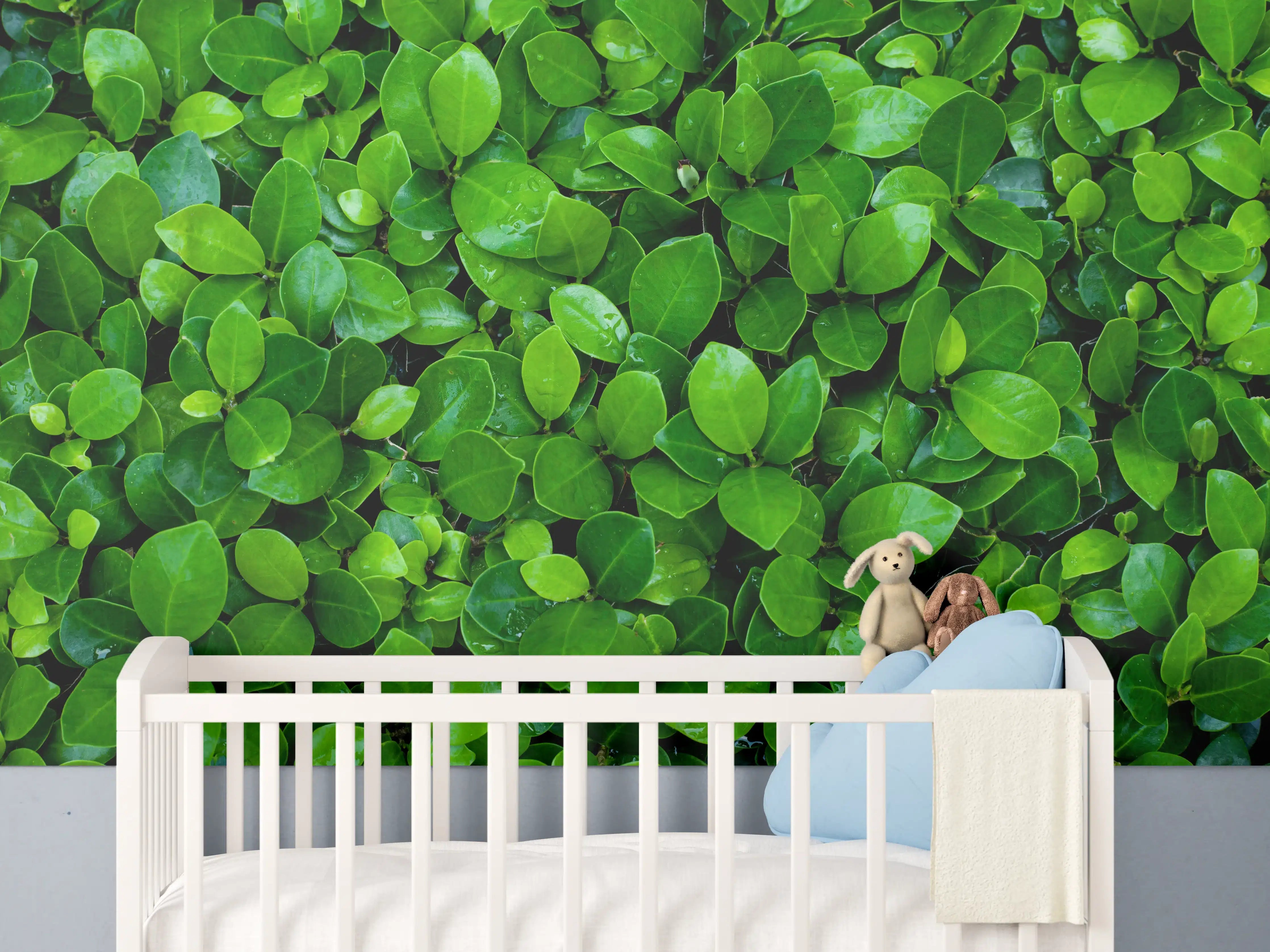 Babyzimmer Wandgestaltung - Grüne saftige Busch Blätter