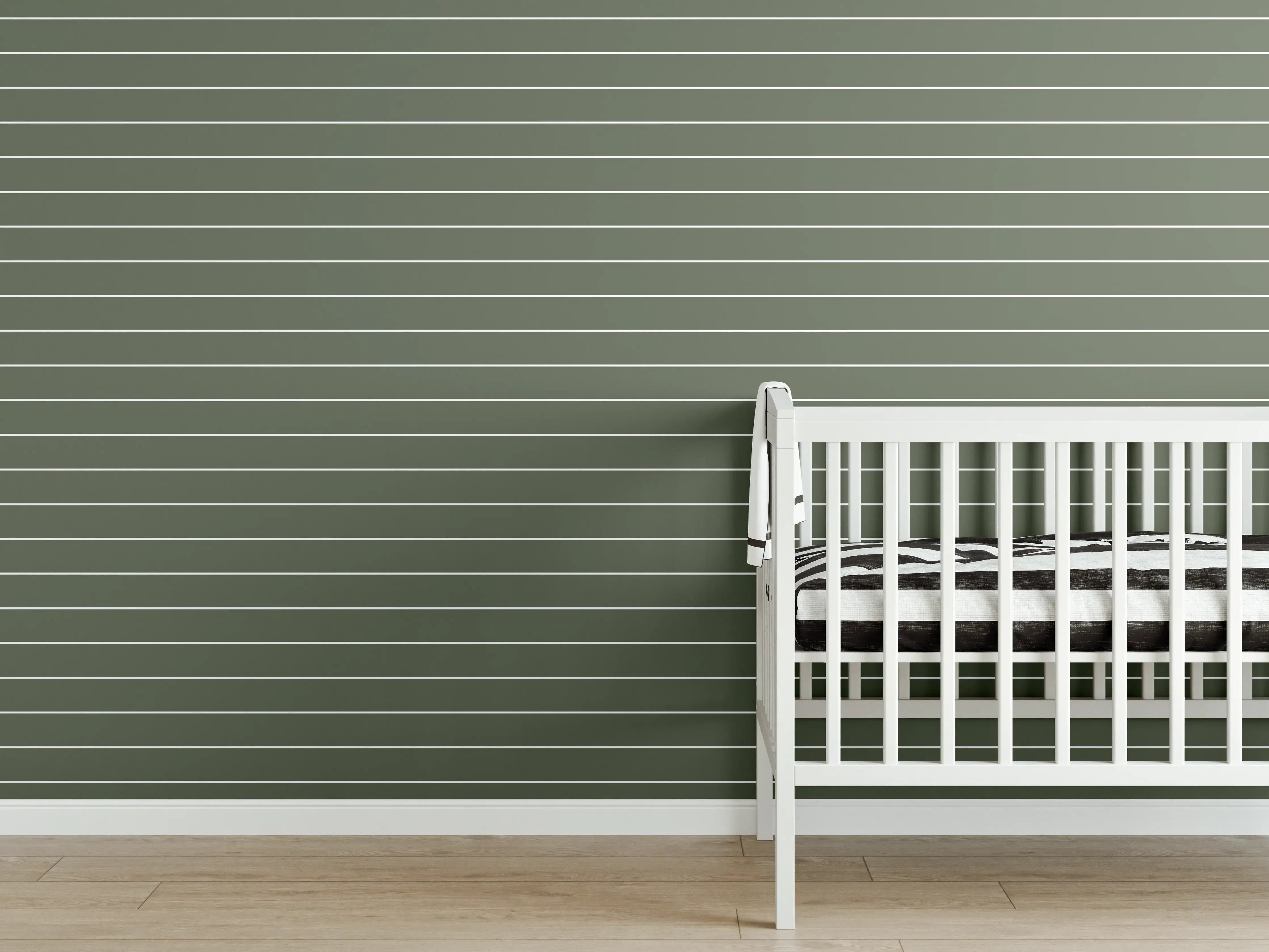 Babyzimmer Wandgestaltung - Grüner Wald mit horizontalen Linien