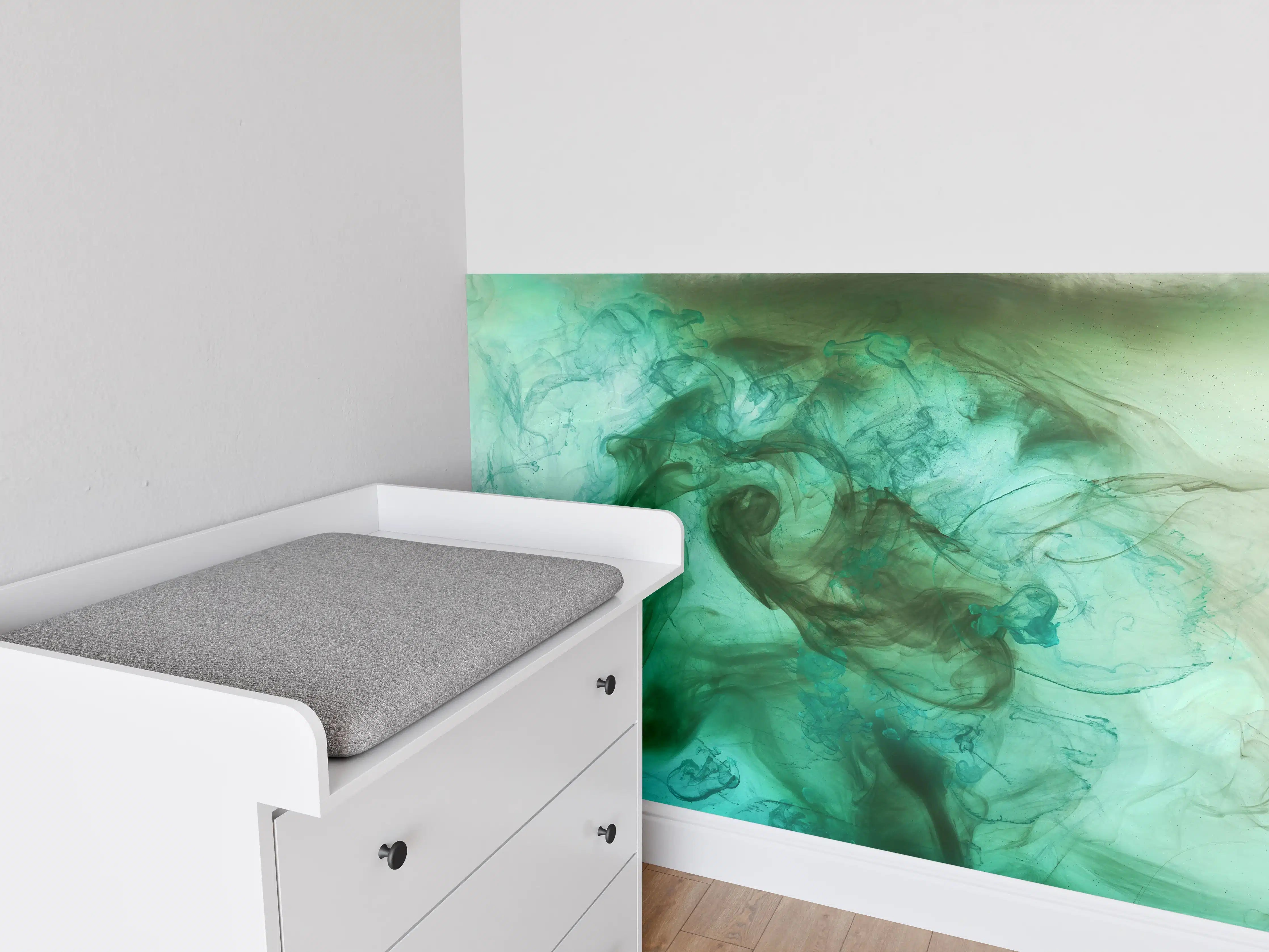 Babyzimmer Wandgestaltung - Grüner und Blaugrüner Farbmischungseffekt
