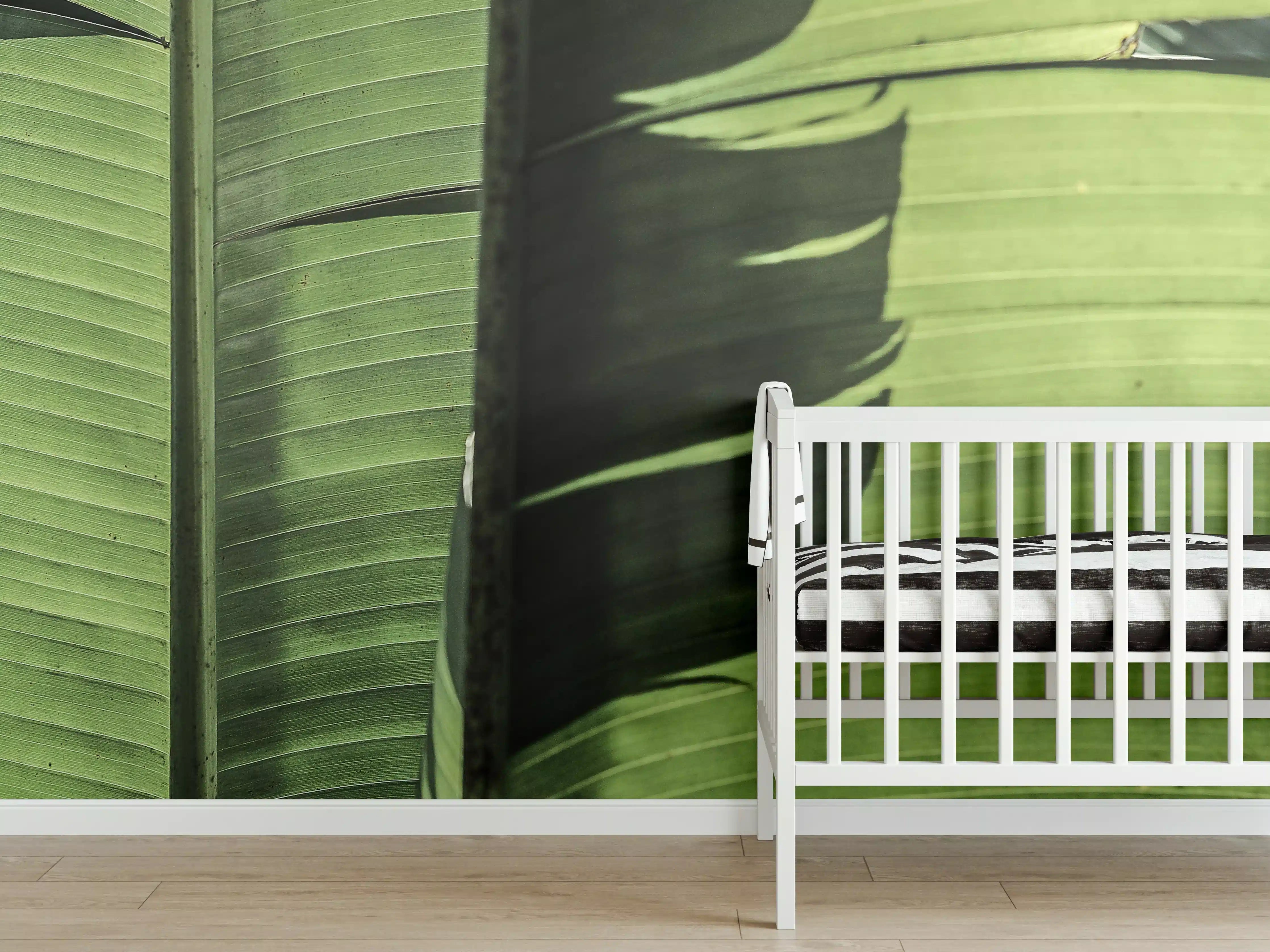 Babyzimmer Wandgestaltung - Grünes Bananenblatt-Muster