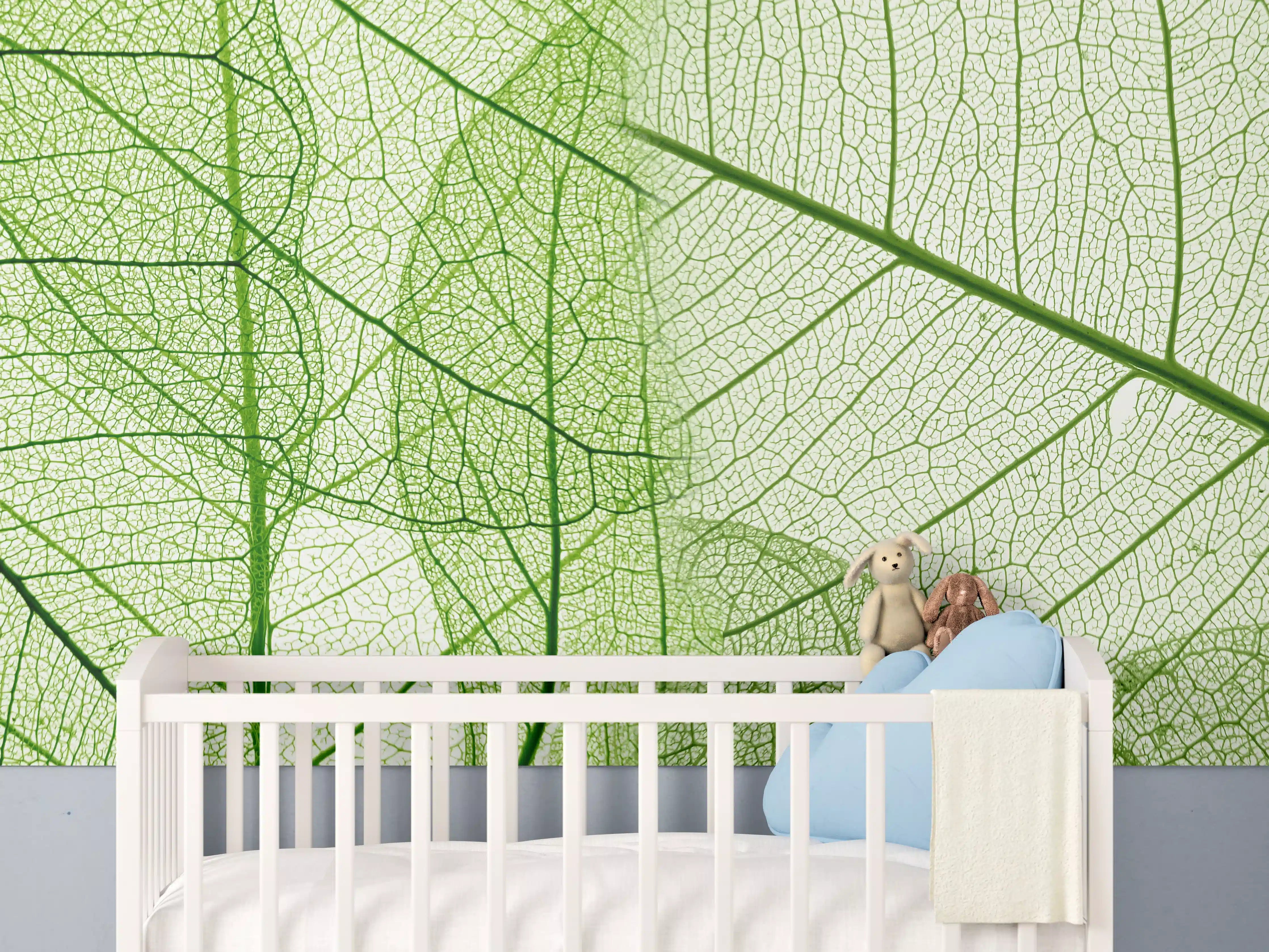 Babyzimmer Wandgestaltung - Grünes Blatteinblatt mit feiner Netzstruktur