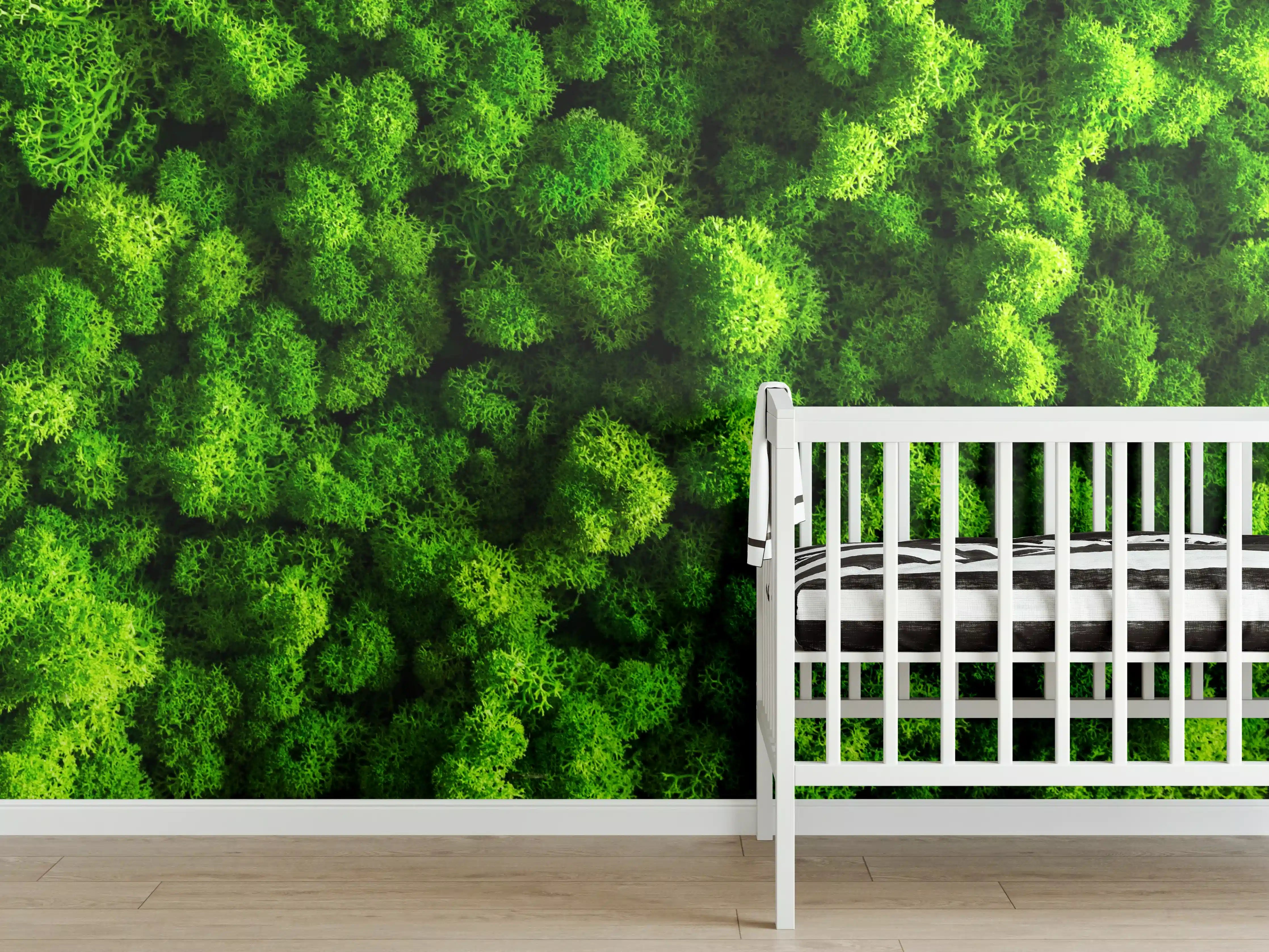 Babyzimmer Wandgestaltung - Grünes Moosdickicht im Nahbereich