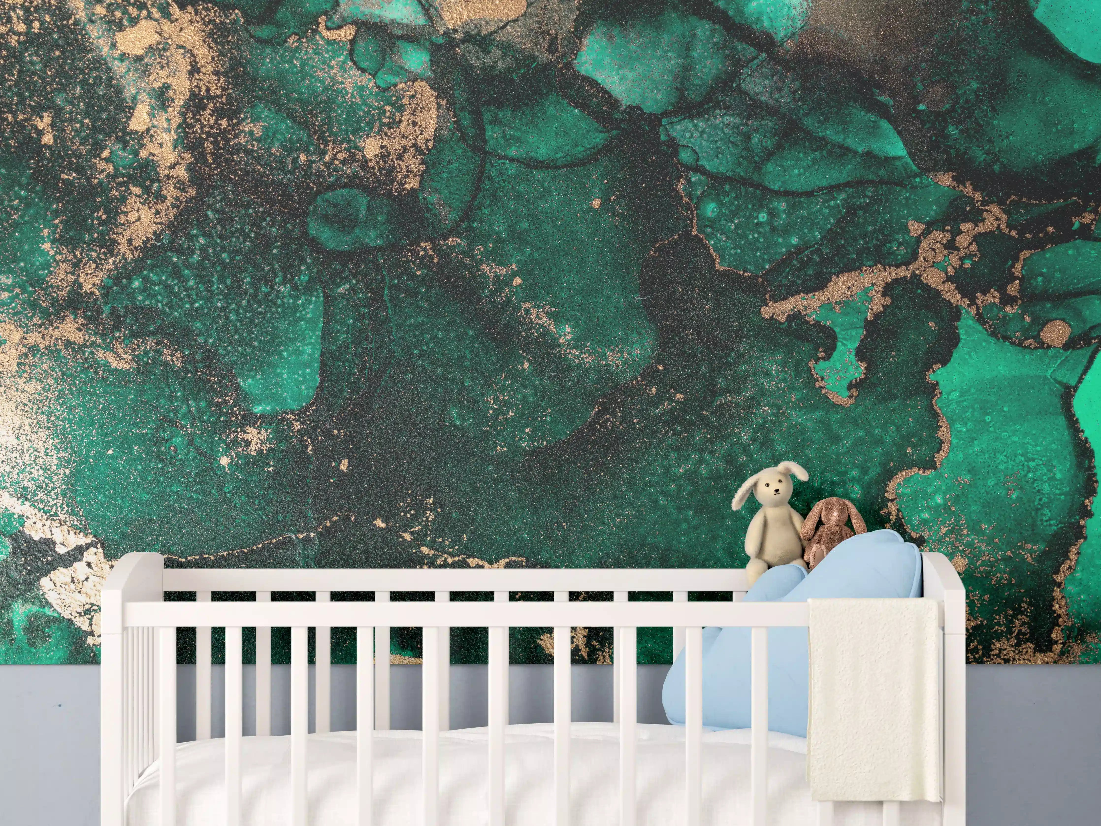 Babyzimmer Wandgestaltung - Grünliche Marmor Wandtextur - Flüssigmalerei