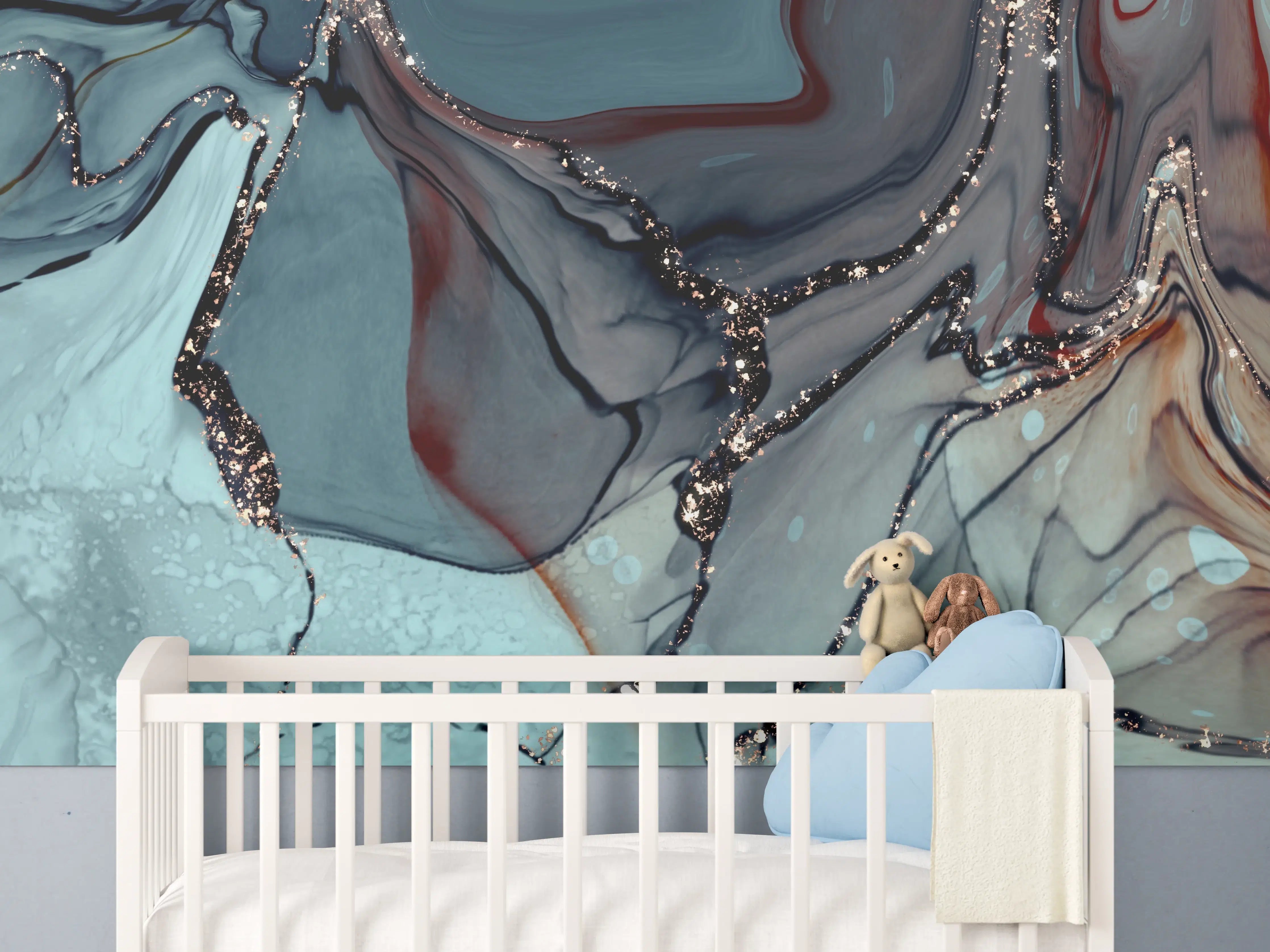 Babyzimmer Wandgestaltung - Grünliche Tinte mit Goldelementen