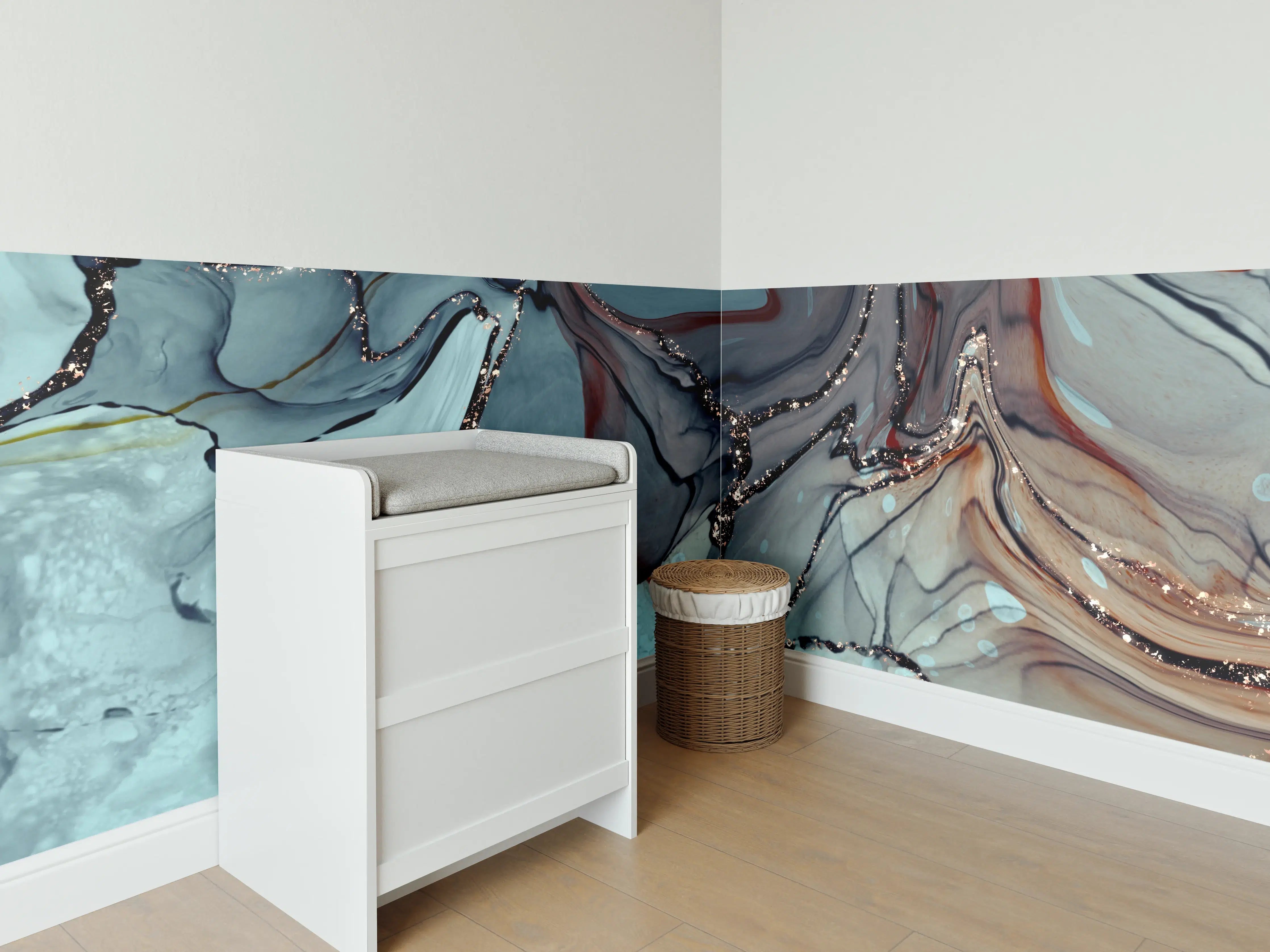 Babyzimmer Wandgestaltung - Grünliche Tinte mit Goldelementen