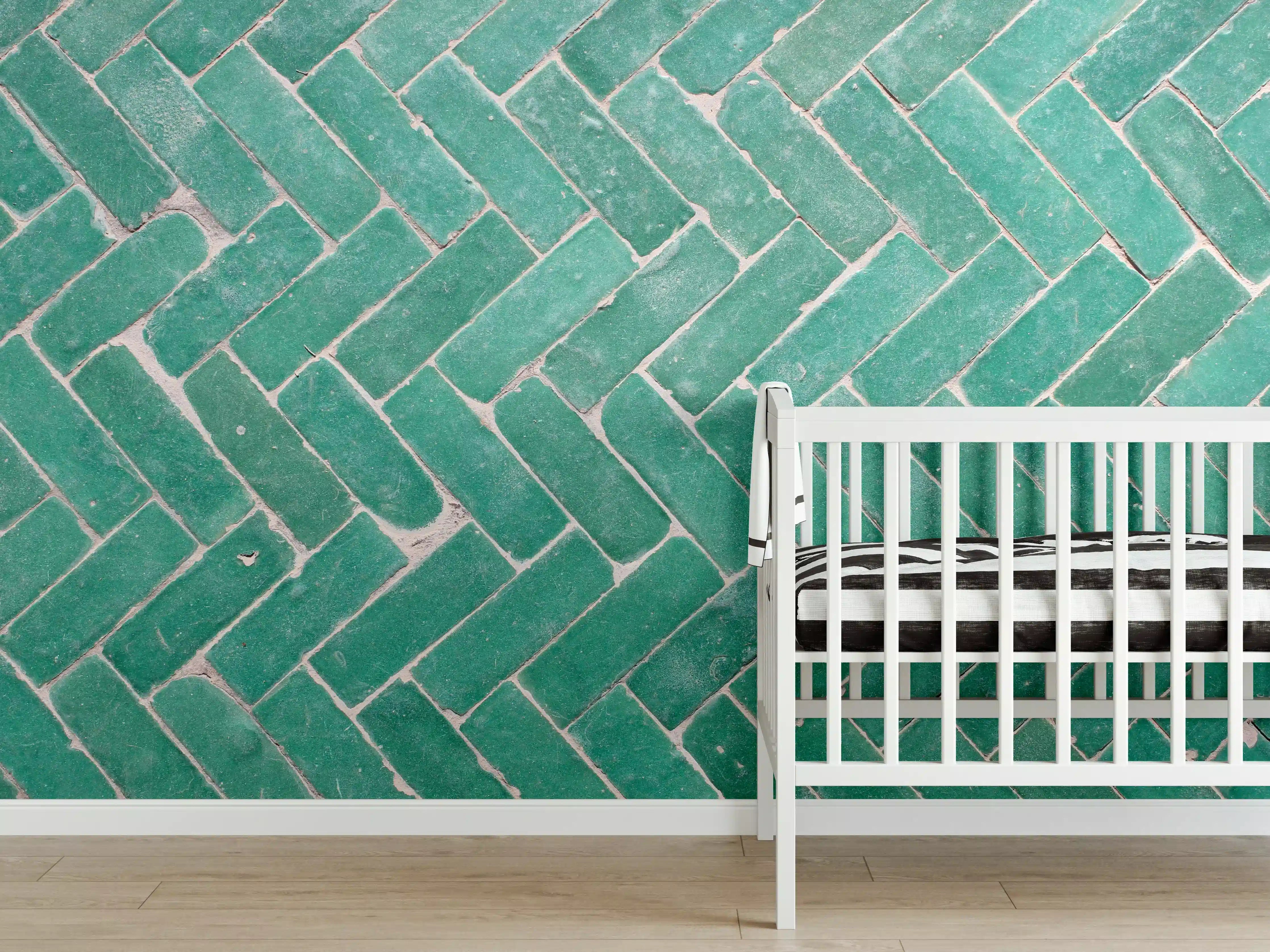Babyzimmer Wandgestaltung - Grünliche Ziegelstein Textur