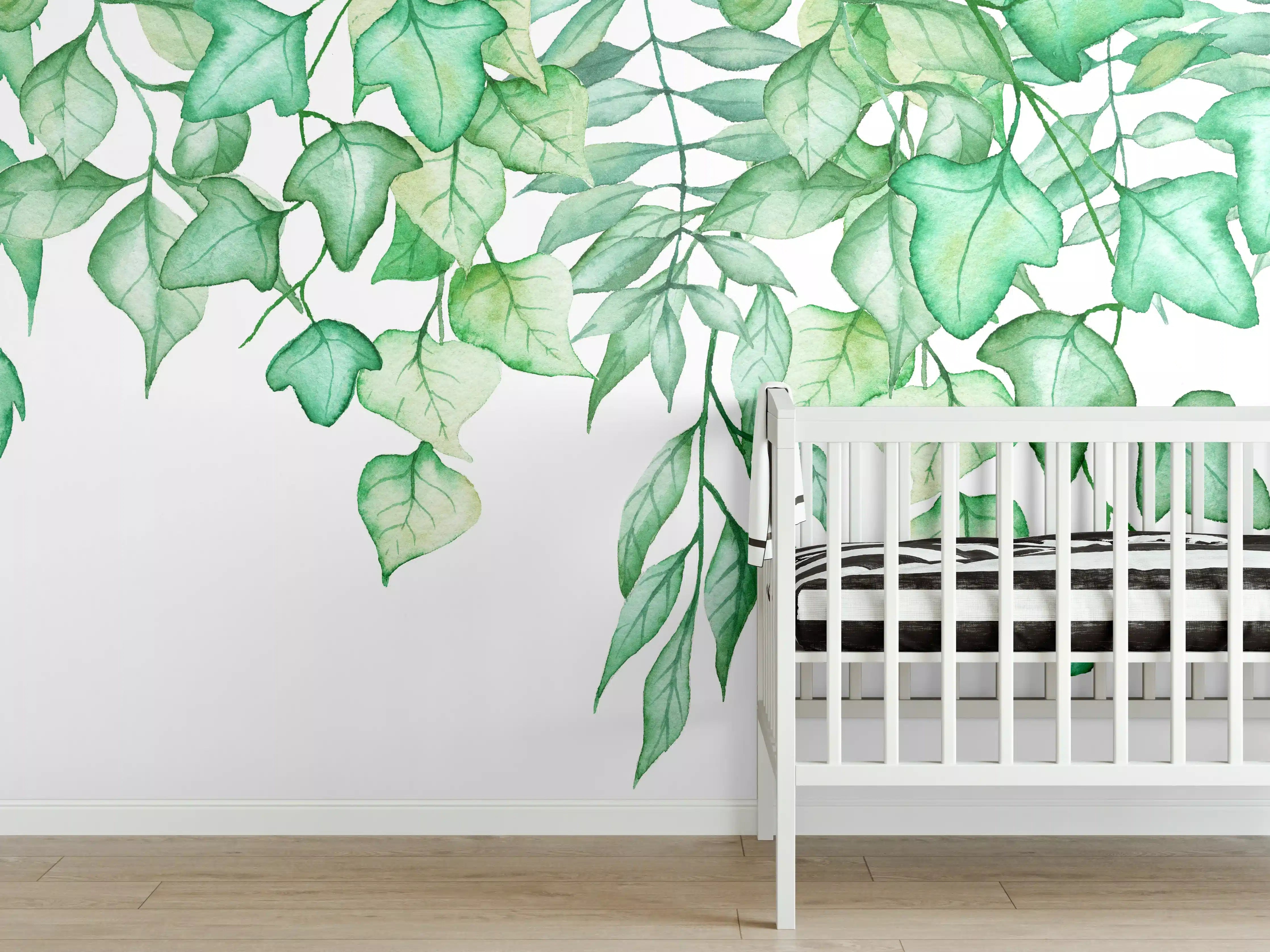 Babyzimmer Wandgestaltung - Handgezeichneten Aquarellblättern und Efeu