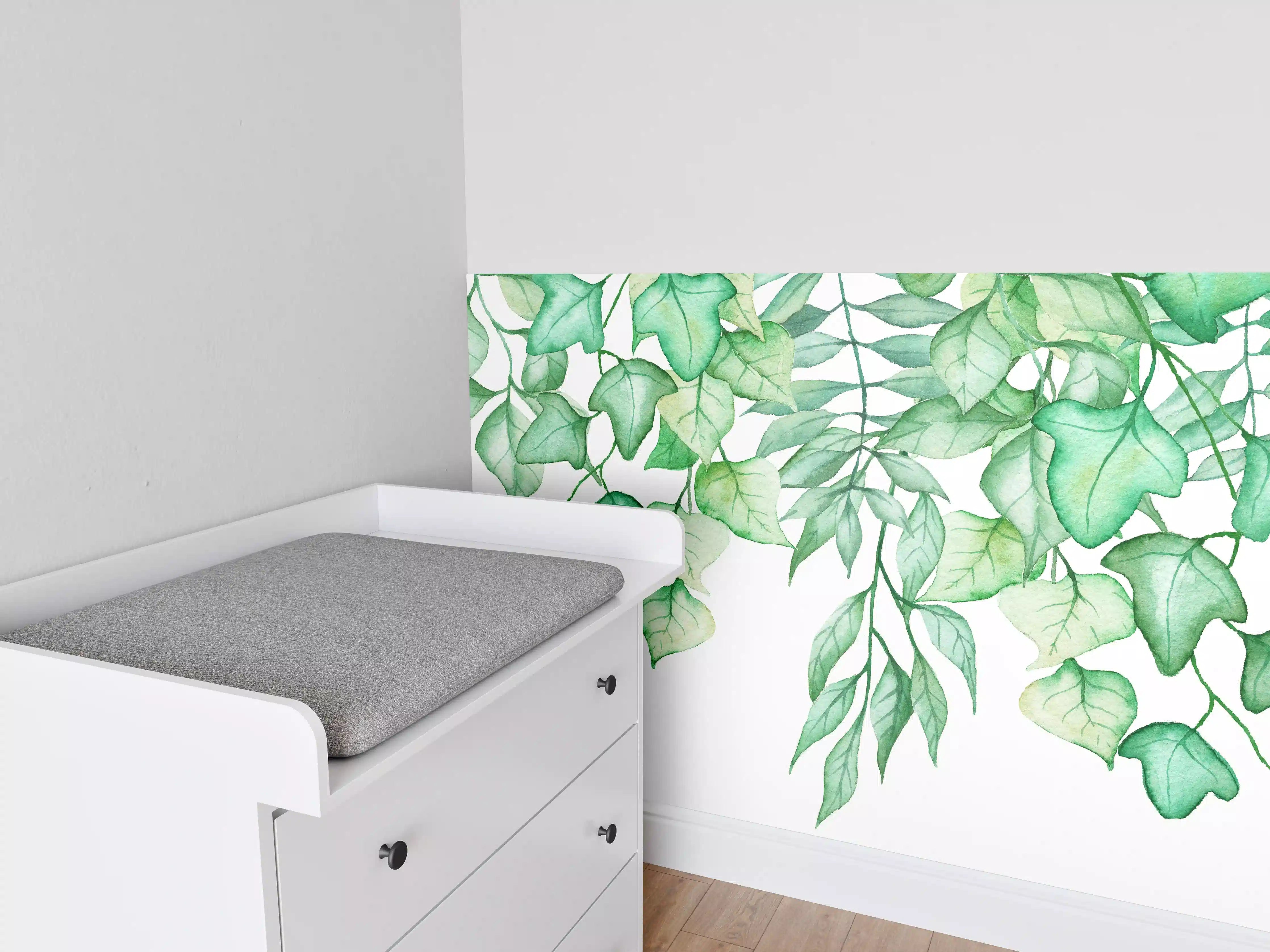 Babyzimmer Wandgestaltung - Handgezeichneten Aquarellblättern und Efeu