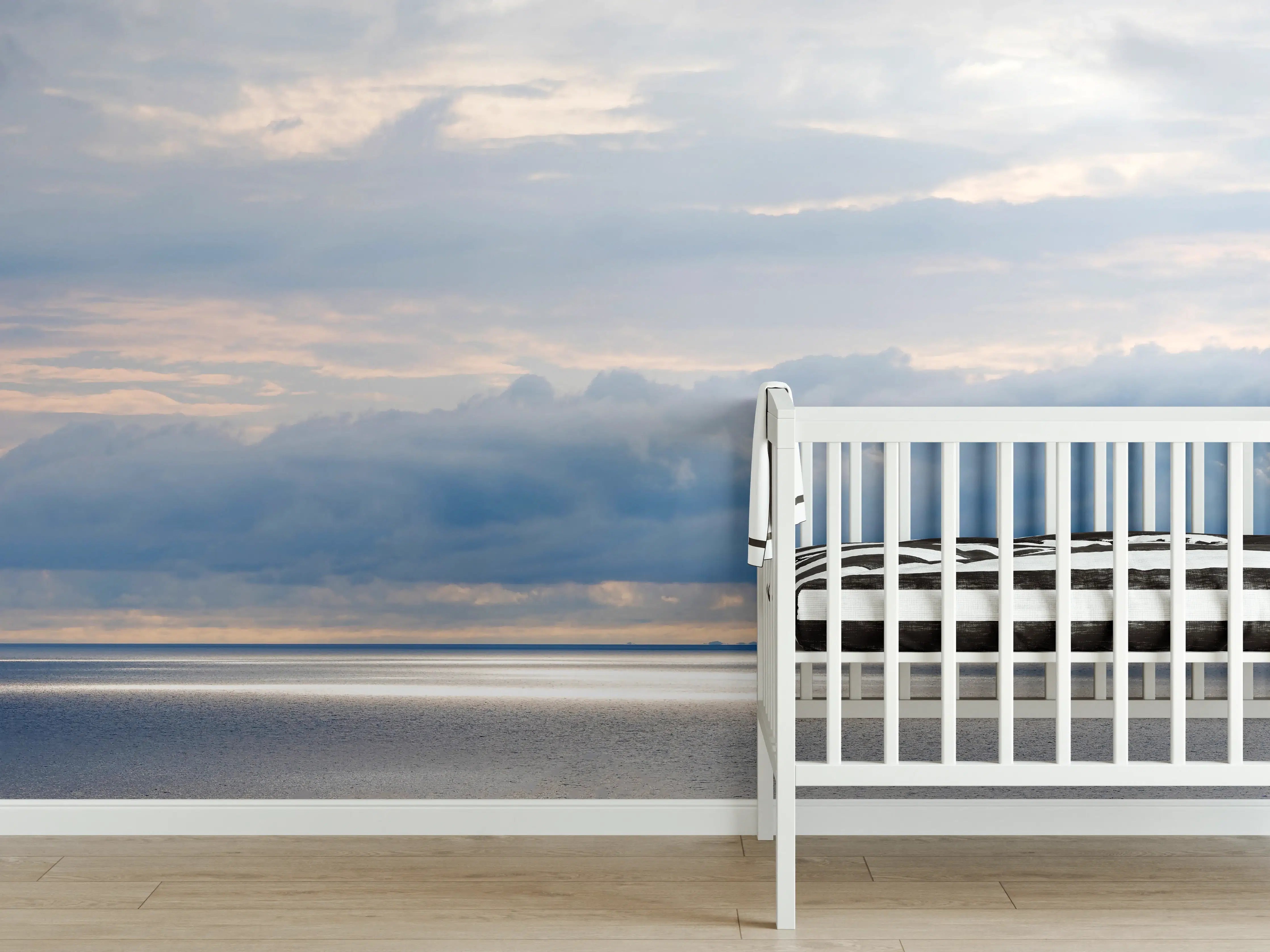 Babyzimmer Wandgestaltung - Harmonisches Blau-Grau-Meerespanorama