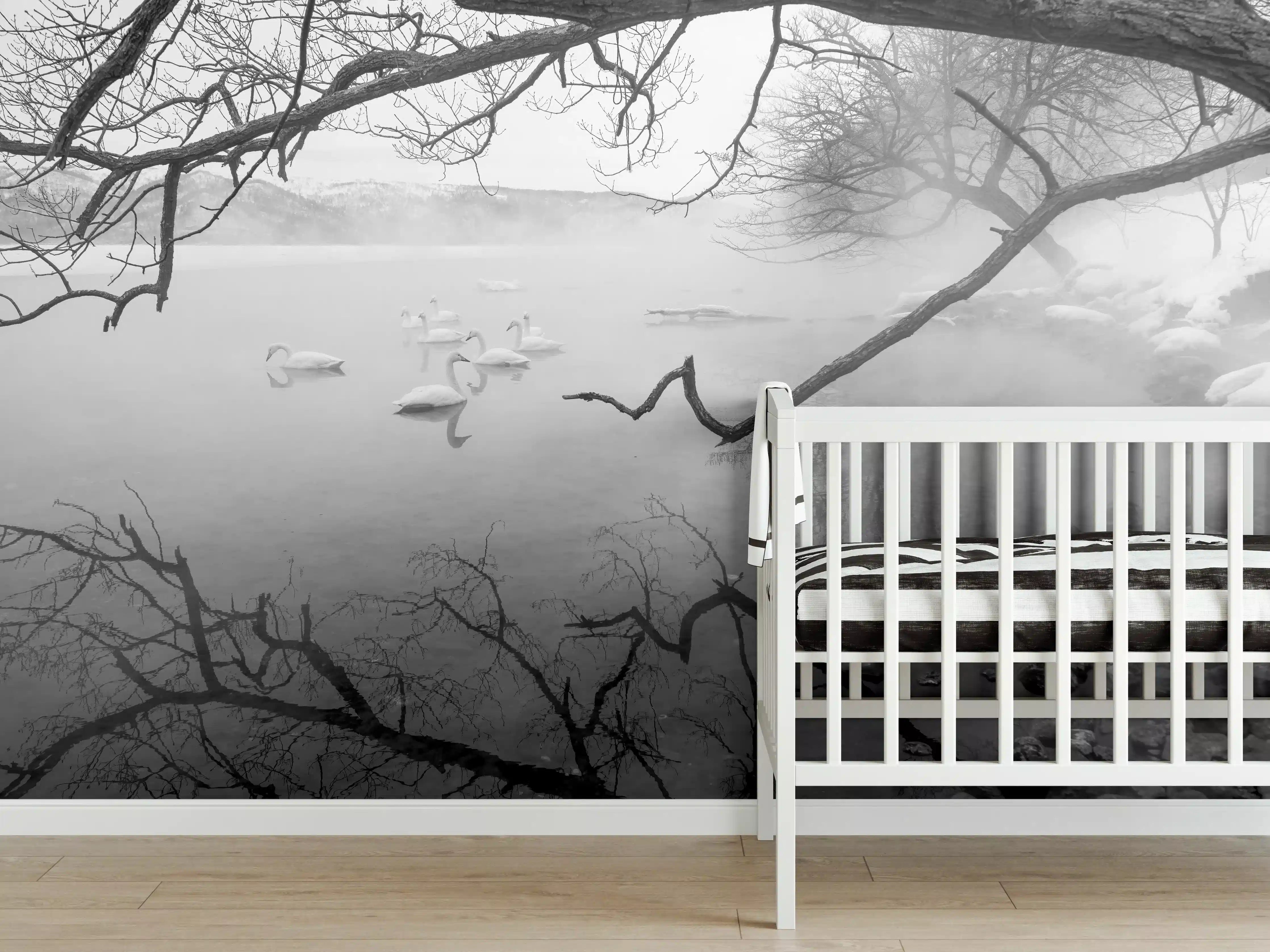 Babyzimmer Wandgestaltung - Heiße Quelle mit Schwänen