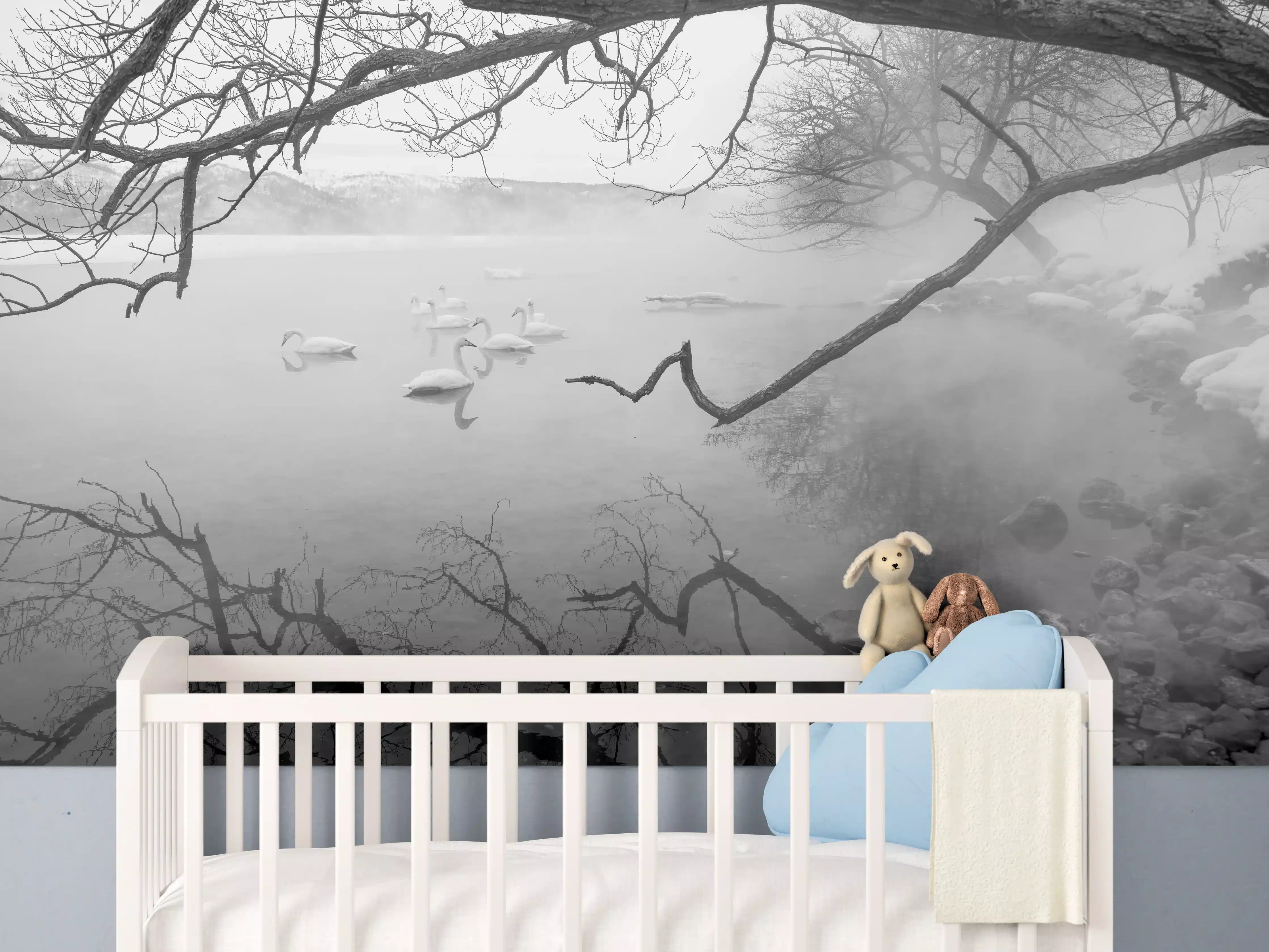 Babyzimmer Wandgestaltung - Heiße Quelle mit Schwänen