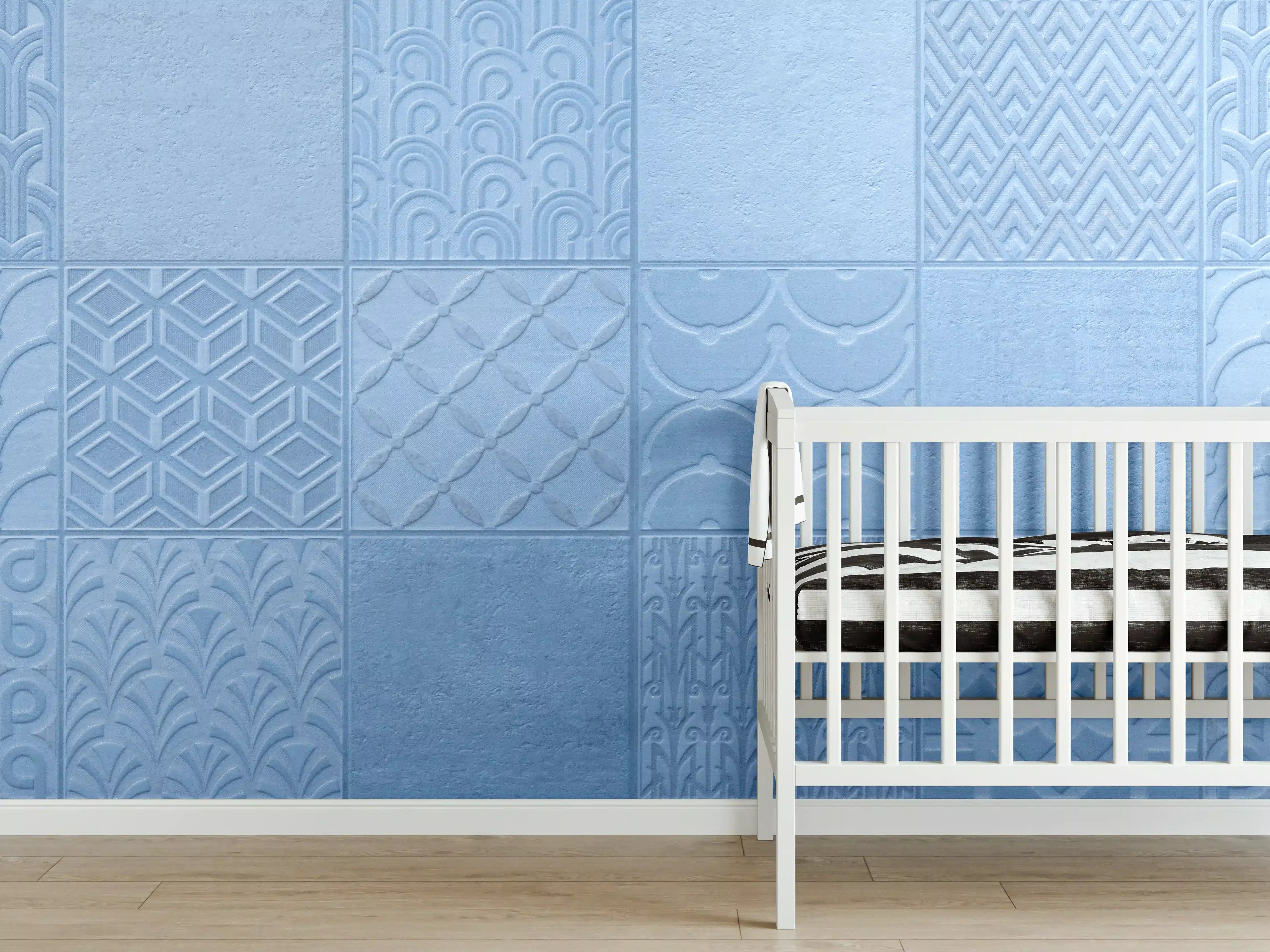 Babyzimmer Wandgestaltung - Hellblaue Fliesenmuster