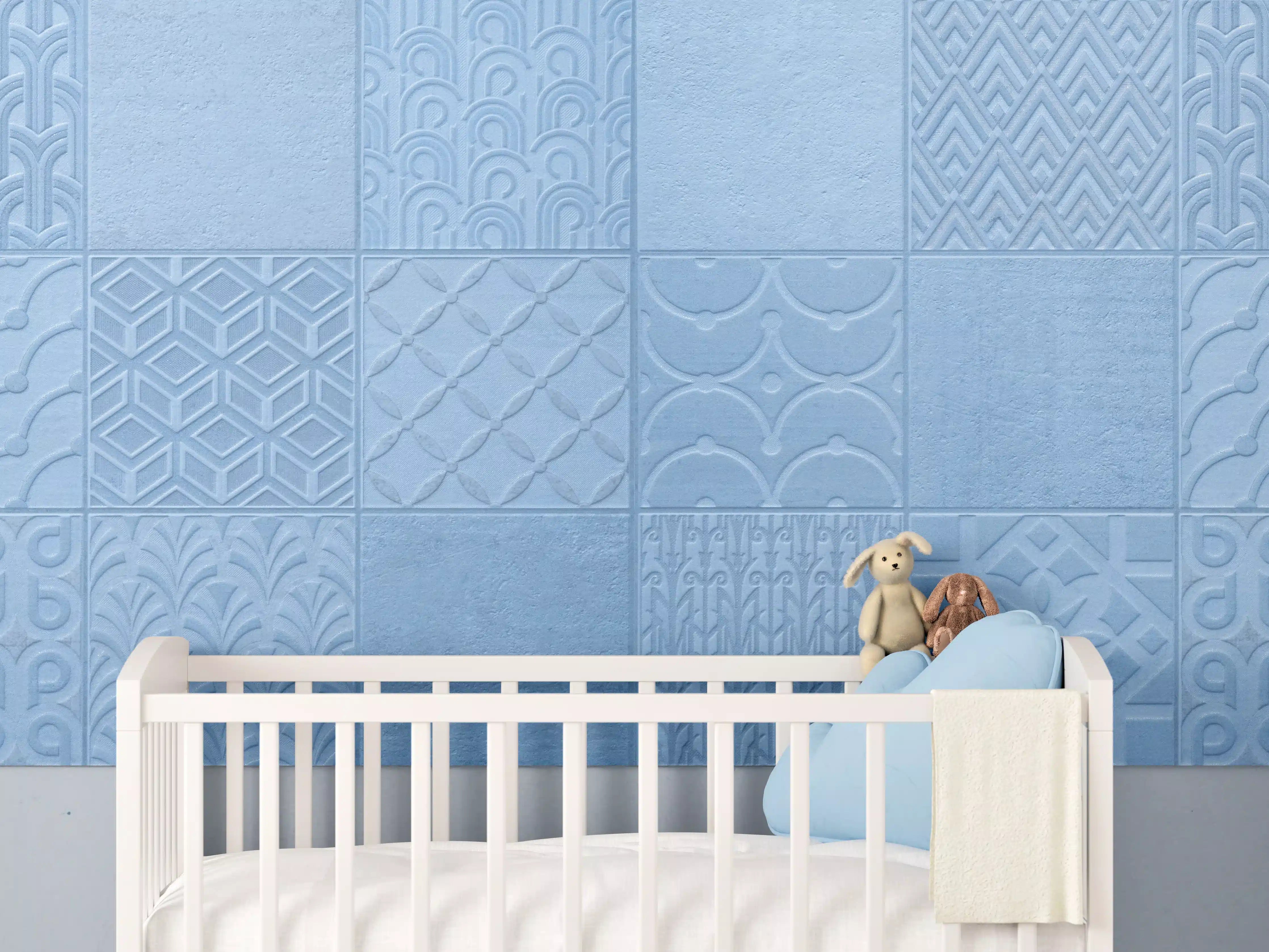 Babyzimmer Wandgestaltung - Hellblaue Fliesenmuster