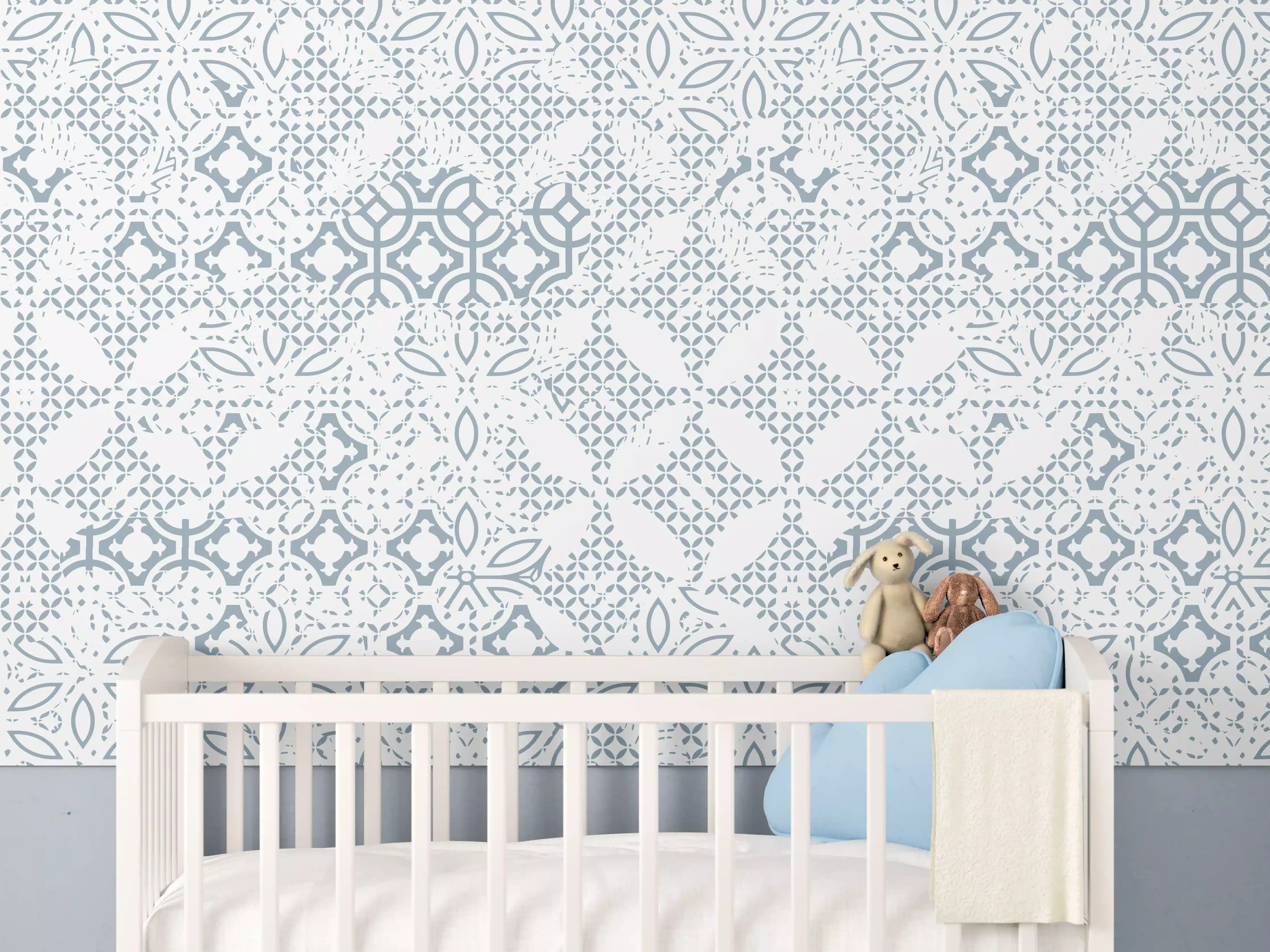 Babyzimmer Wandgestaltung - Hellblaue geometrische Musterwandgestaltung