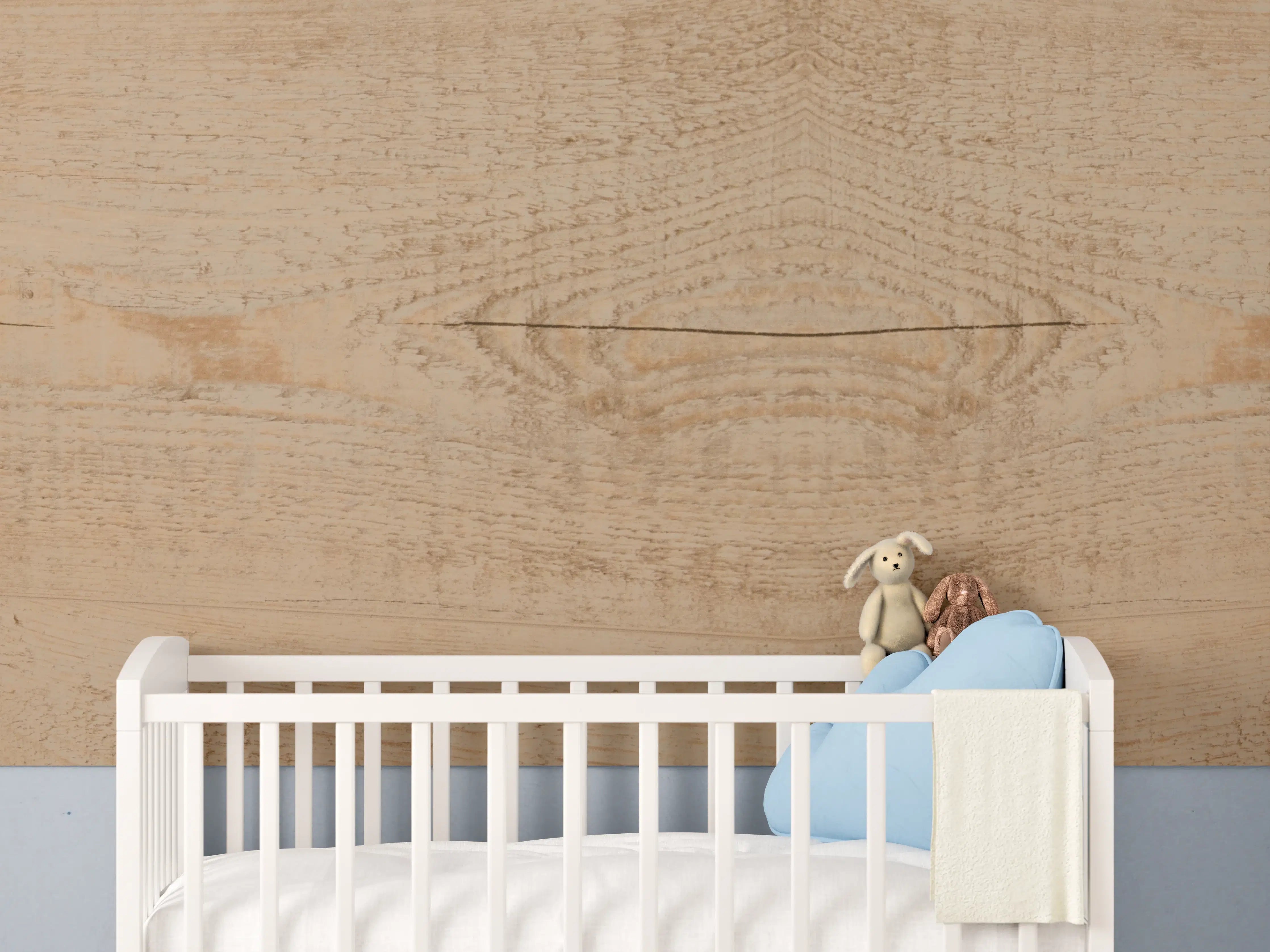 Babyzimmer Wandgestaltung - Helle Holzmaserung in natürlicher Optik